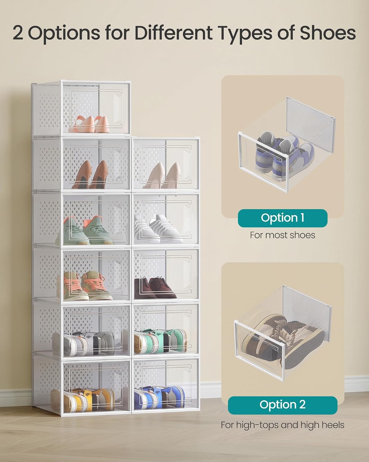 image:imageSONGMICS Shoe Boxes Clear Plastic Sneaker Box Pack of 15Transparent White