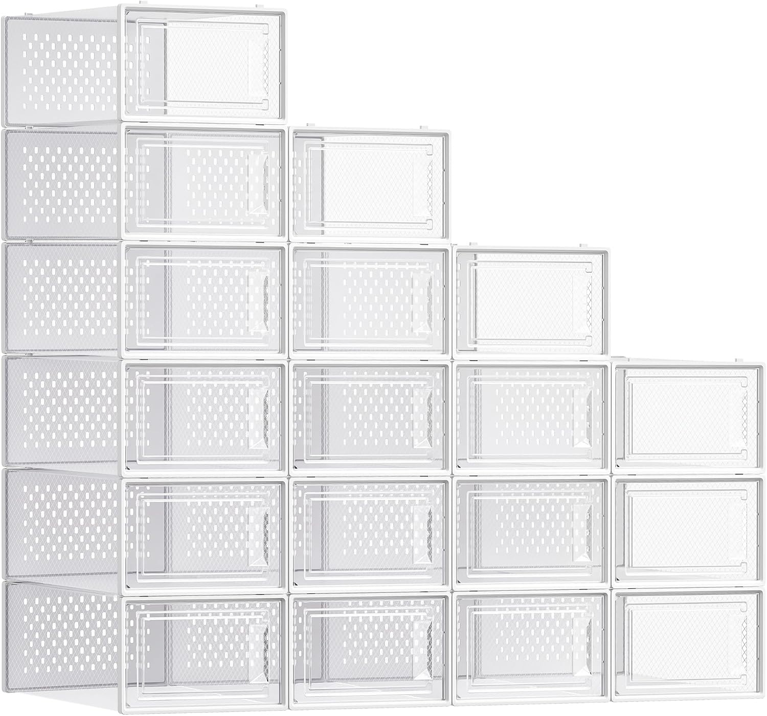 image:imageSONGMICS Shoe Boxes Clear Plastic Sneaker Box Pack of 15Transparent White