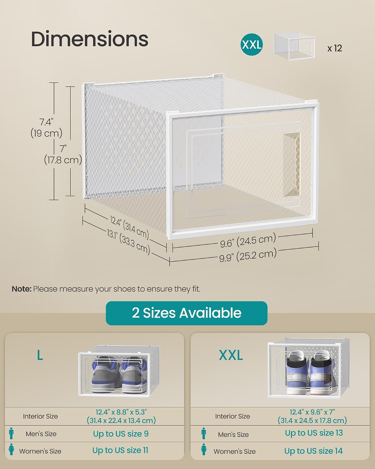 image:imageSONGMICS Shoe Boxes Clear Plastic Sneaker Box Pack of 15Transparent White