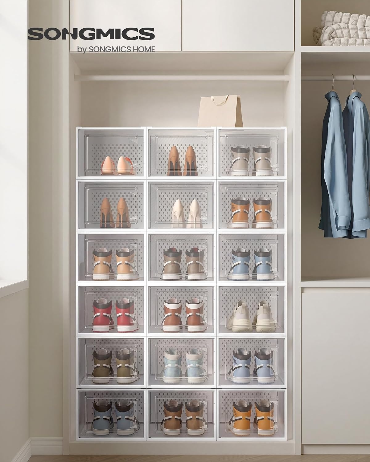 image:imageSONGMICS Shoe Boxes Clear Plastic Sneaker Box Pack of 15Transparent White