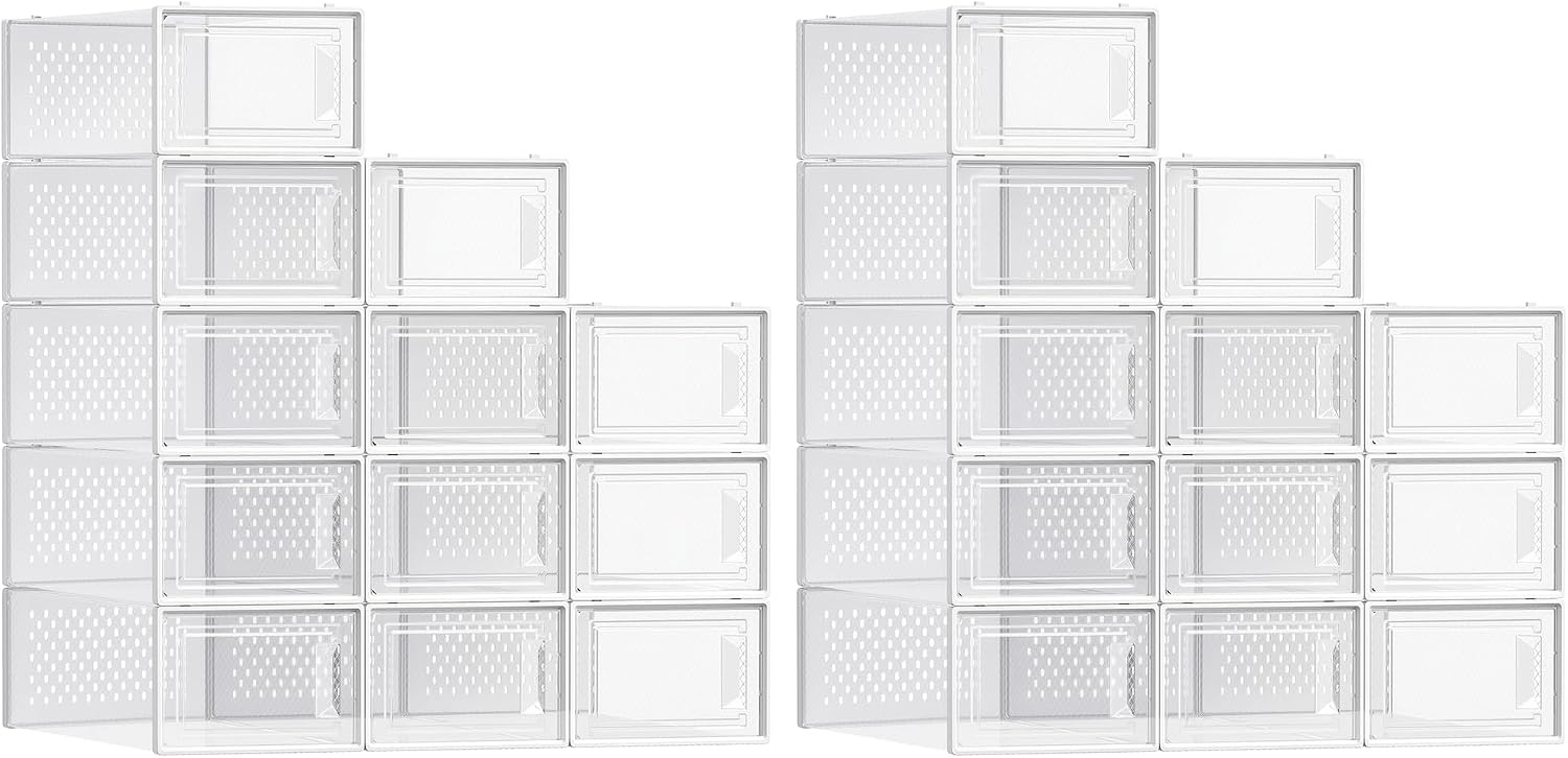 image:imageSONGMICS Shoe Boxes Clear Plastic Sneaker Box Pack of 15Transparent White
