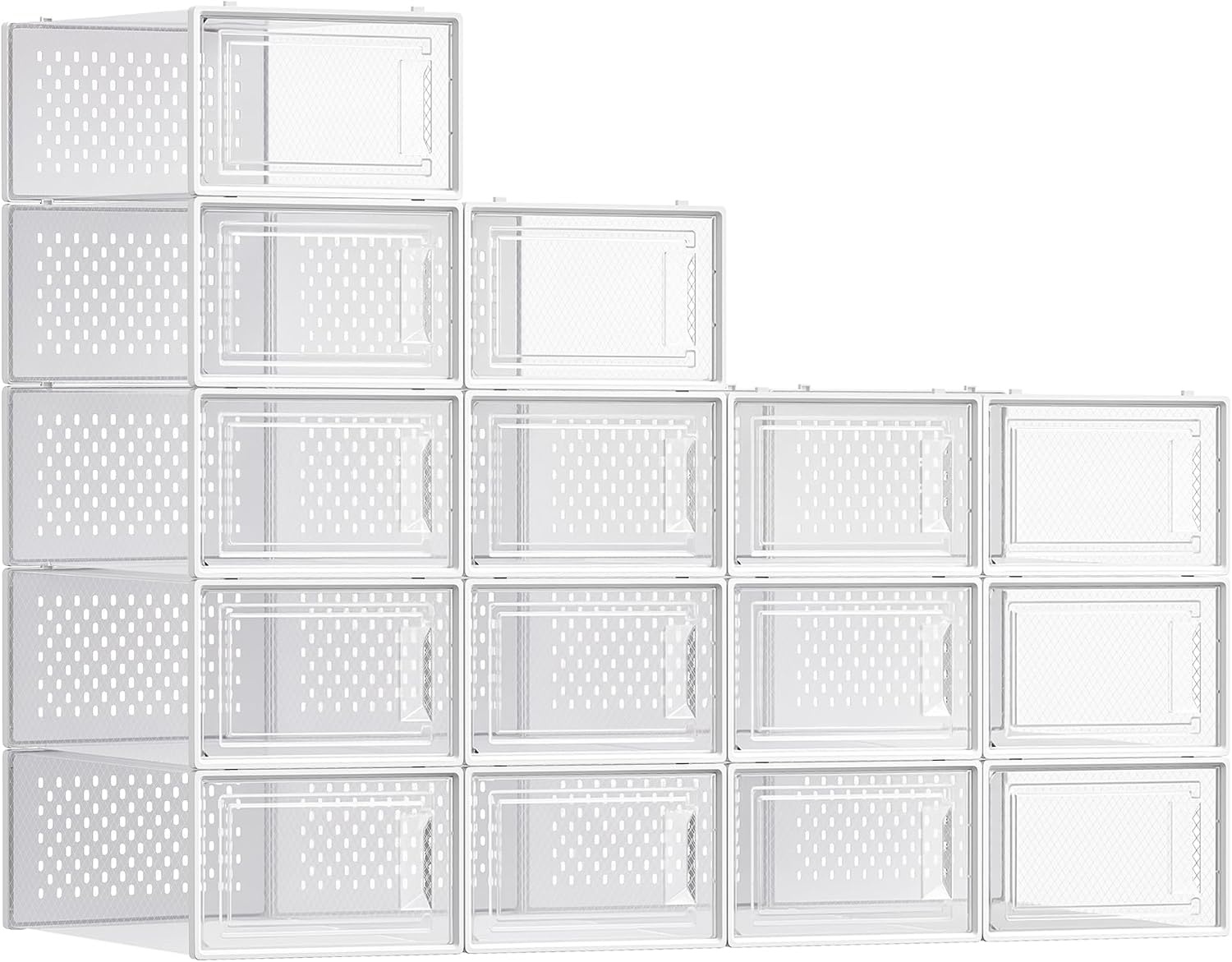 image:imageSONGMICS Shoe Boxes Clear Plastic Sneaker Box Pack of 15Transparent White