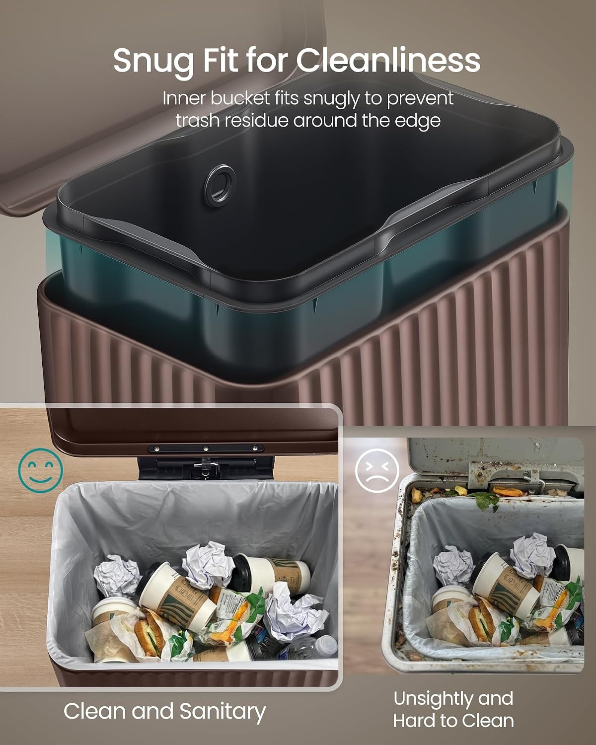 image:imageSONGMICS Trash Can 8 Gallon 30 L Stainless Steel with Lid PedalBrown