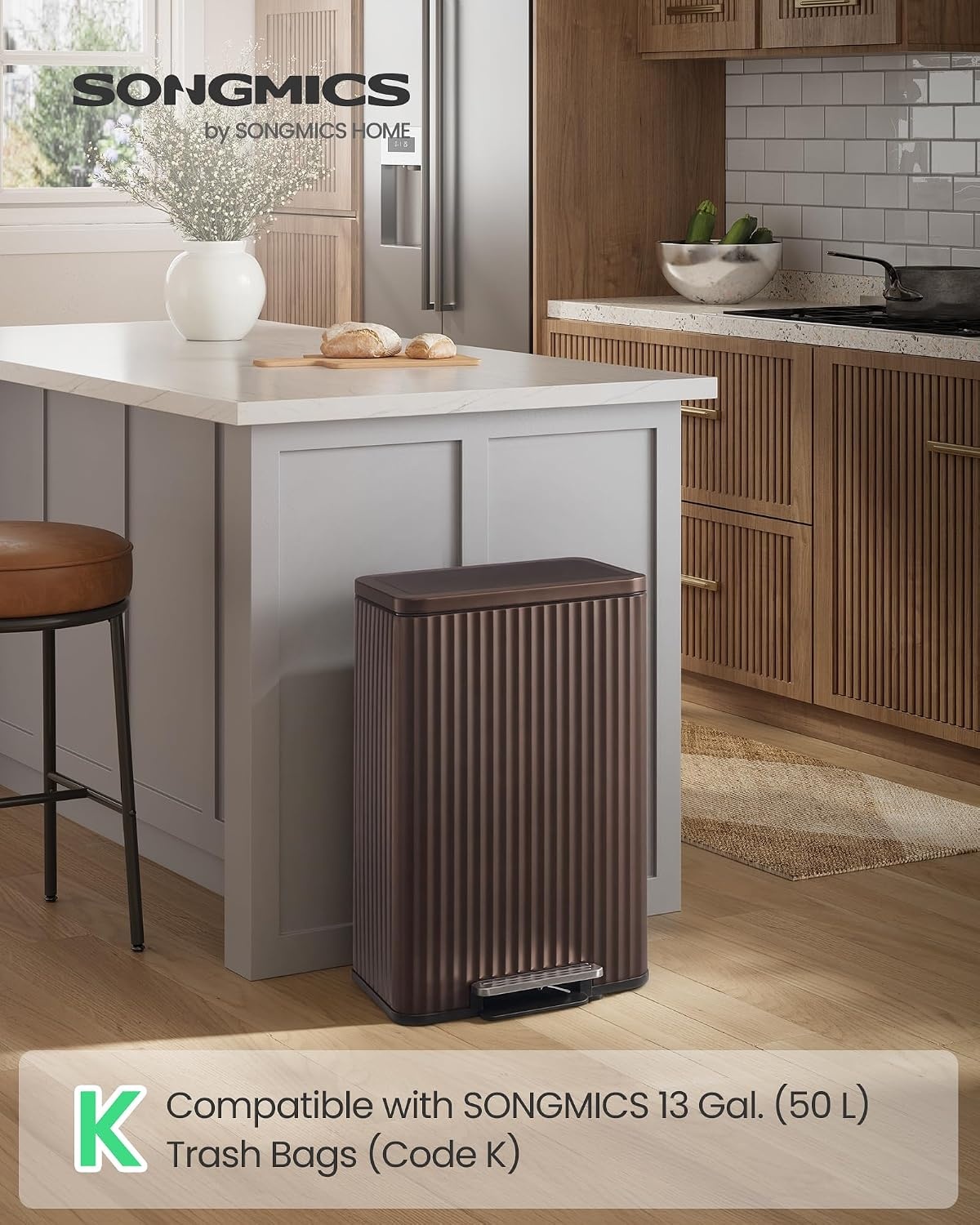 image:imageSONGMICS Trash Can 8 Gallon 30 L Stainless Steel with Lid PedalBrown