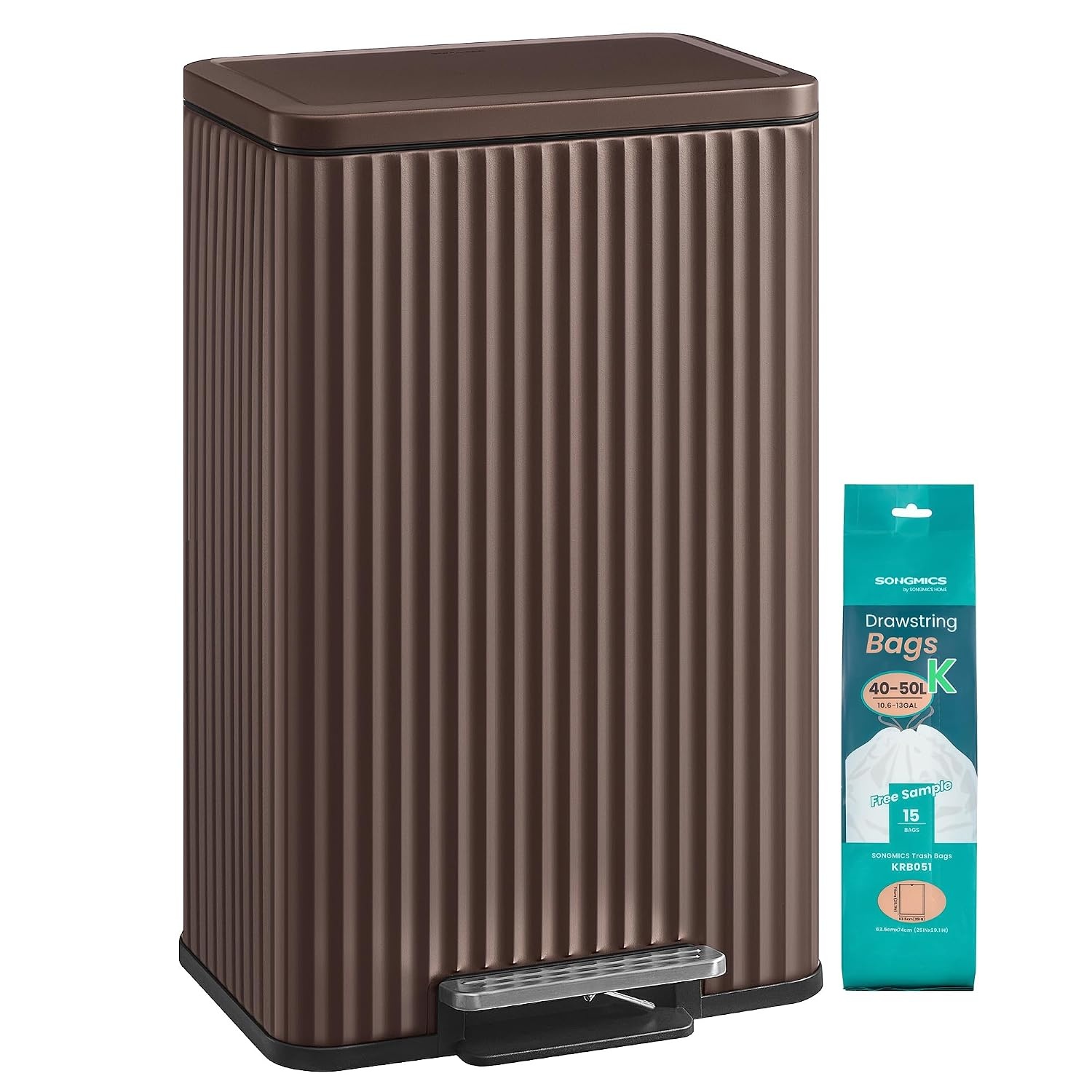 image:imageSONGMICS Trash Can 8 Gallon 30 L Stainless Steel with Lid PedalBrown