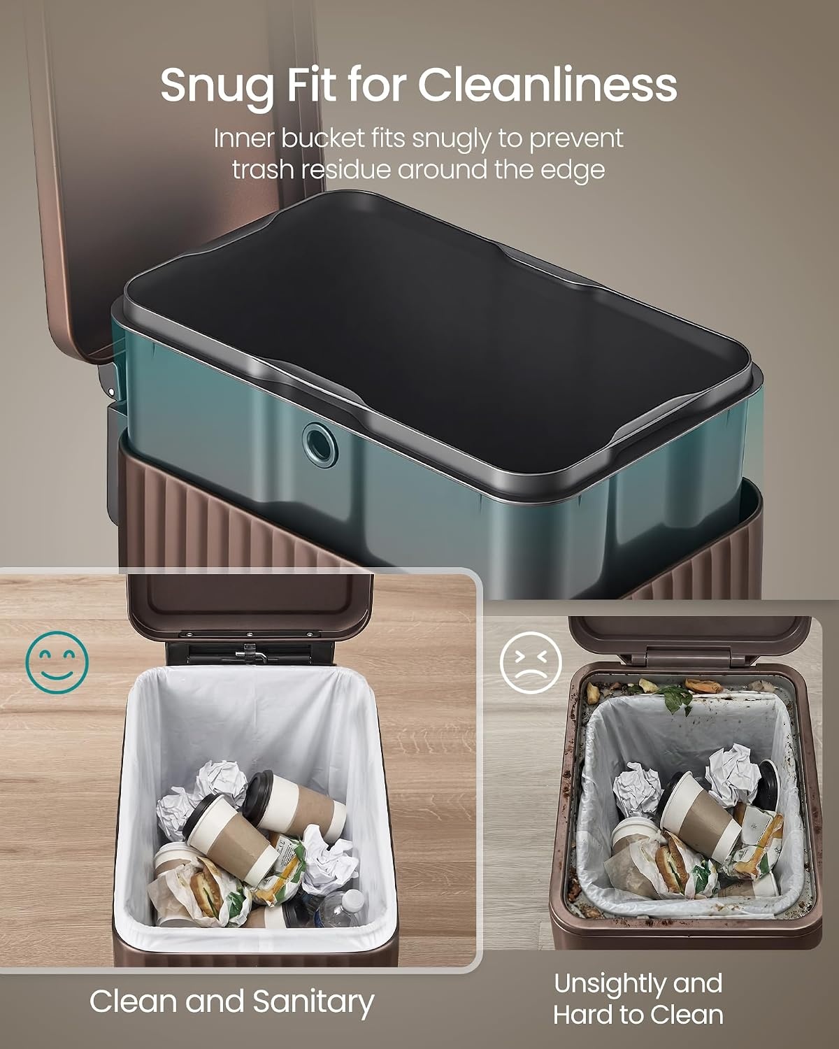 image:imageSONGMICS Trash Can 8 Gallon 30 L Stainless Steel with Lid PedalBrown