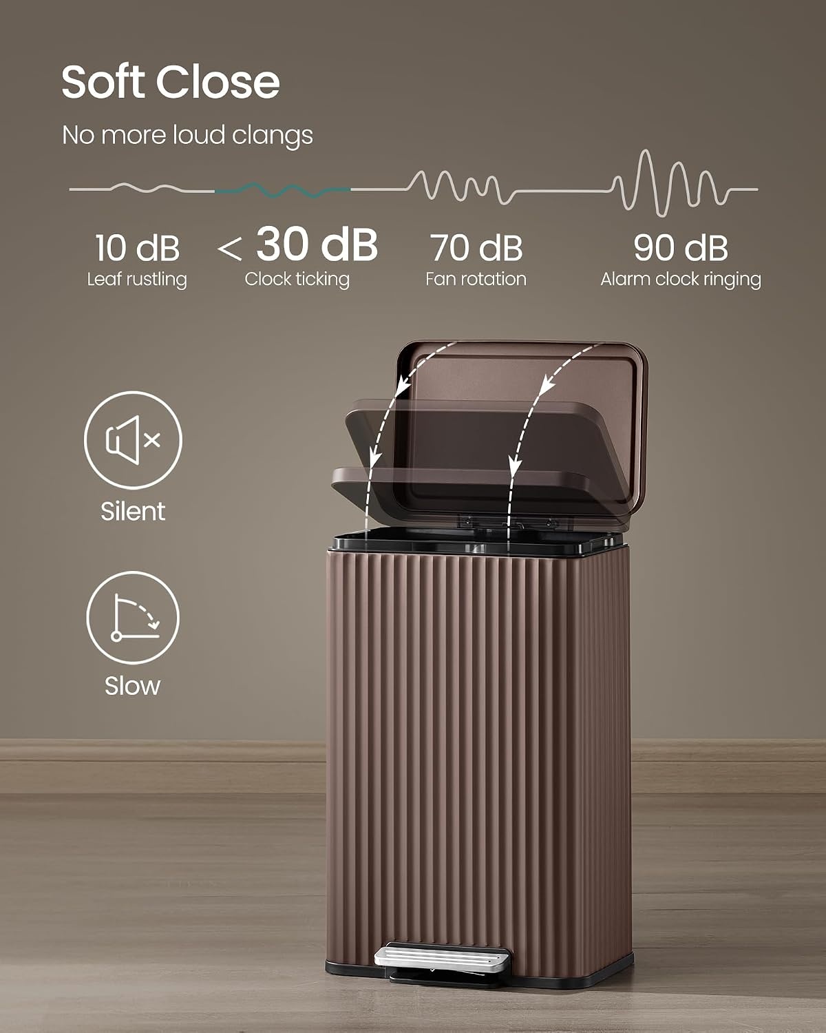 image:imageSONGMICS Trash Can 8 Gallon 30 L Stainless Steel with Lid PedalBrown