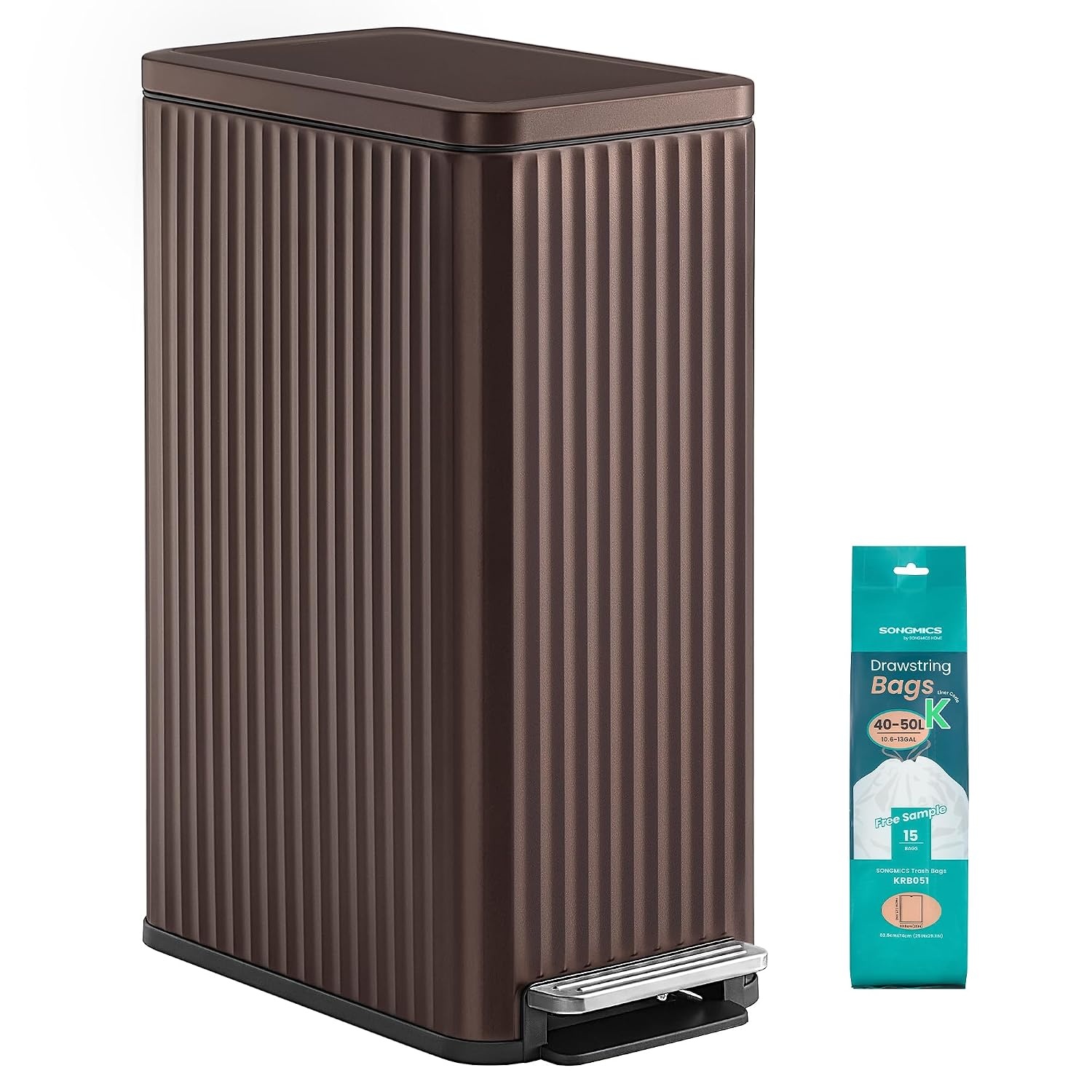 image:imageSONGMICS Trash Can 8 Gallon 30 L Stainless Steel with Lid PedalBrown