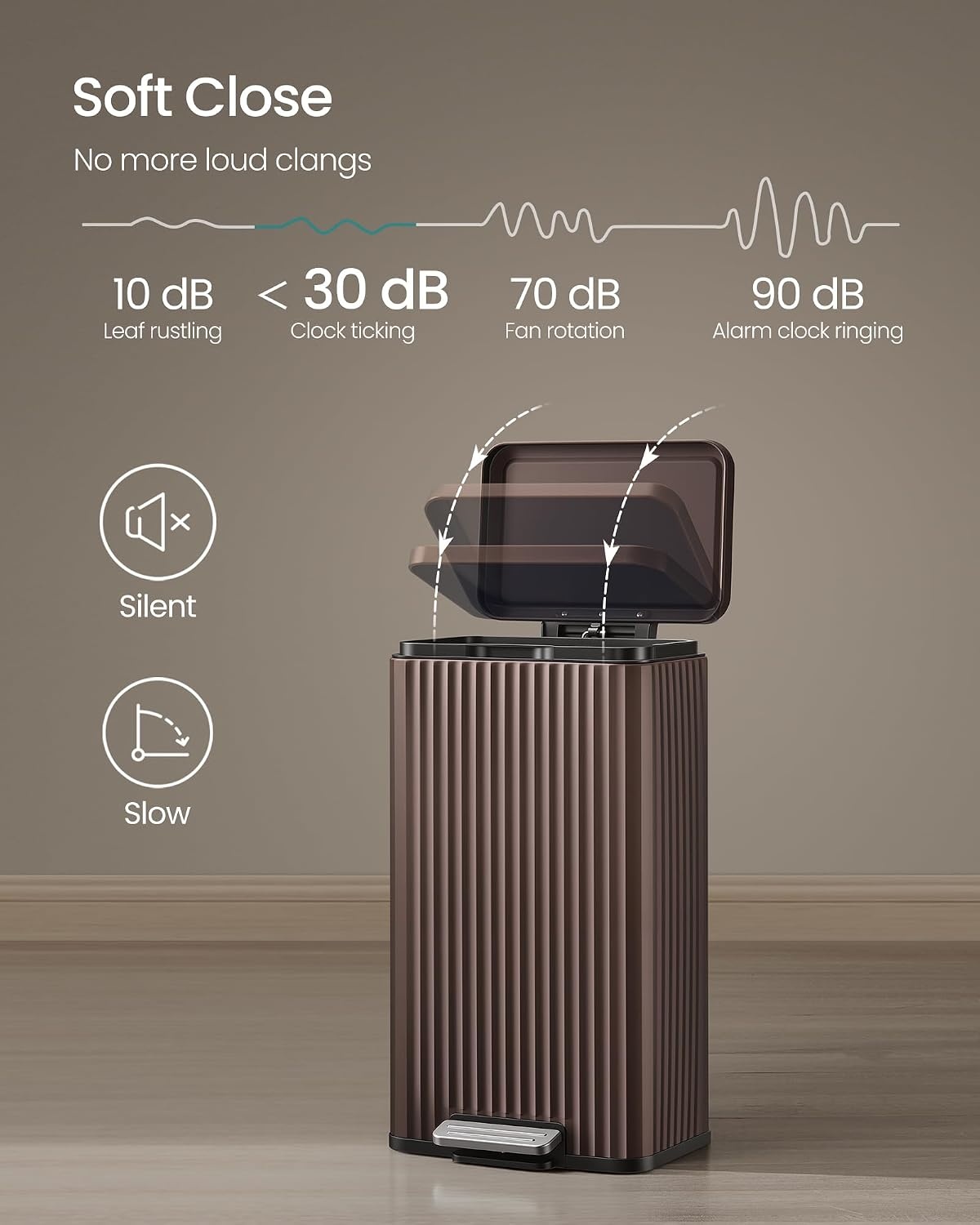 image:imageSONGMICS Trash Can 8 Gallon 30 L Stainless Steel with Lid PedalBrown
