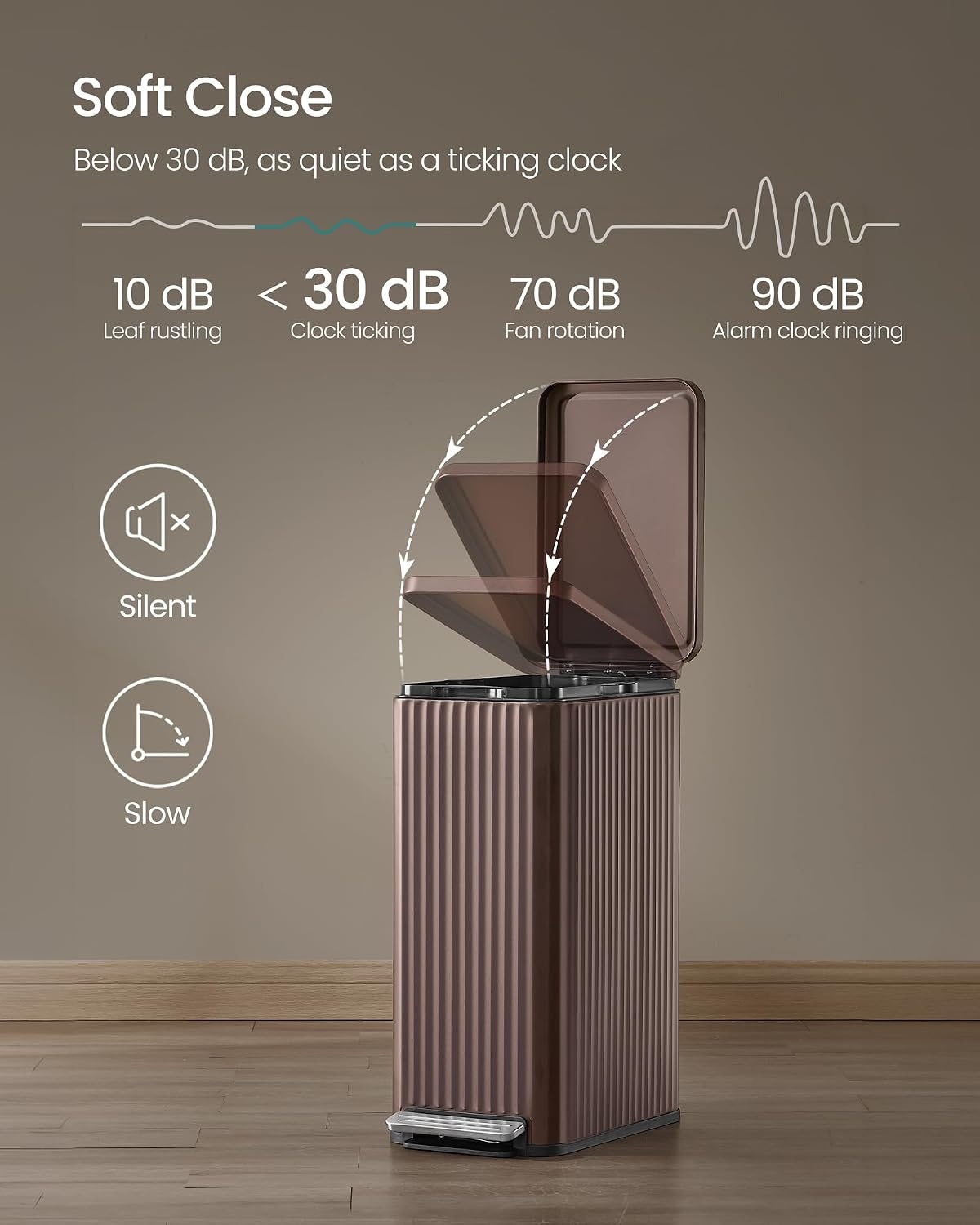 image:imageSONGMICS Trash Can 8 Gallon 30 L Stainless Steel with Lid PedalBrown