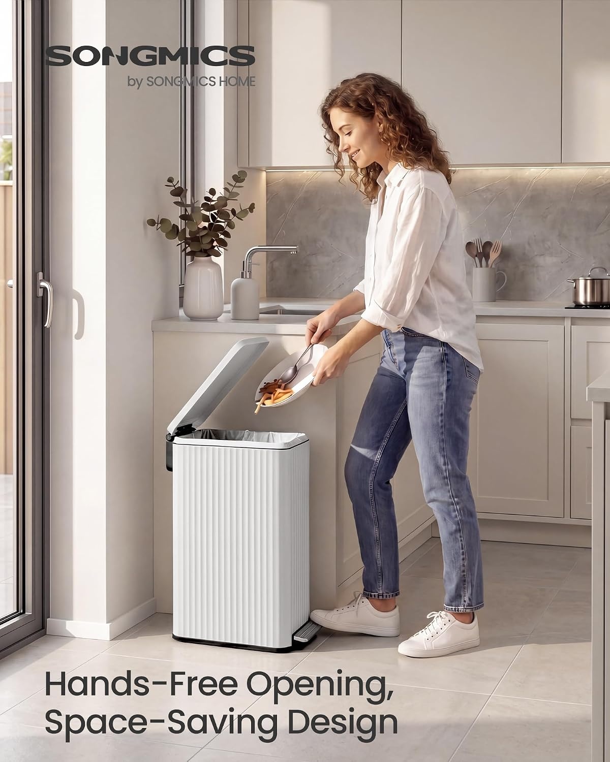 image:imageSONGMICS Trash Can 8 Gallon 30 L Stainless Steel with Lid PedalCloud White