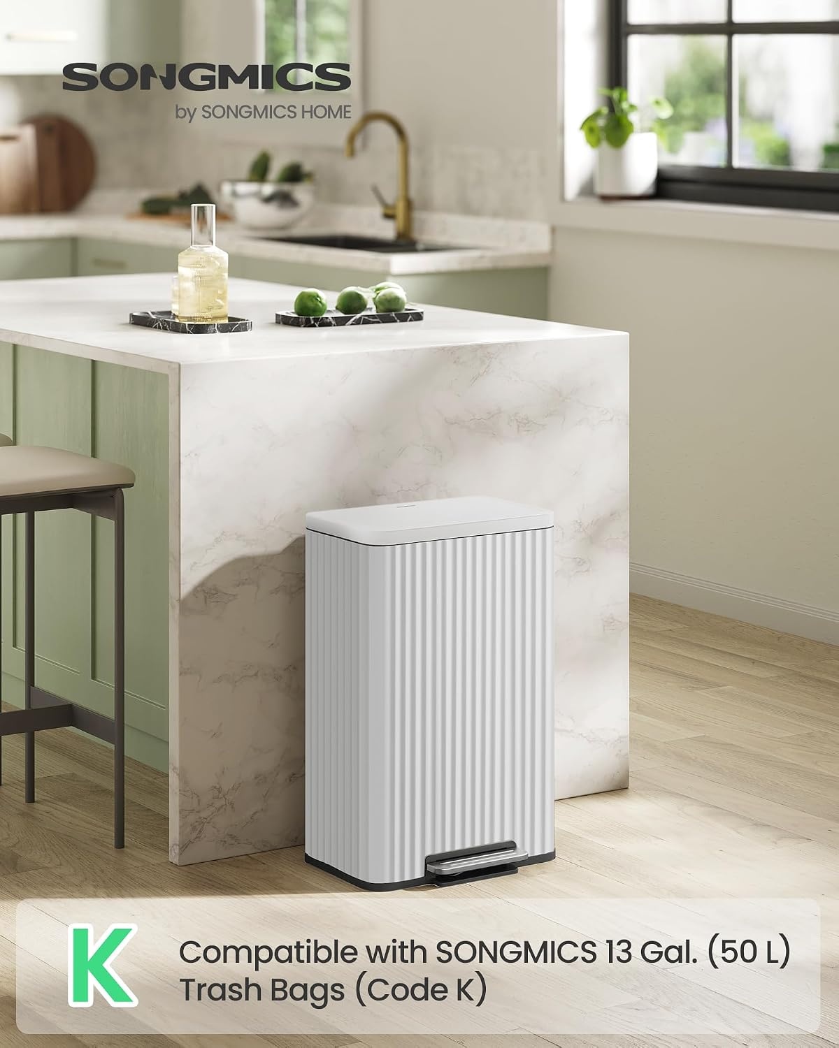image:imageSONGMICS Trash Can 8 Gallon 30 L Stainless Steel with Lid PedalCloud White