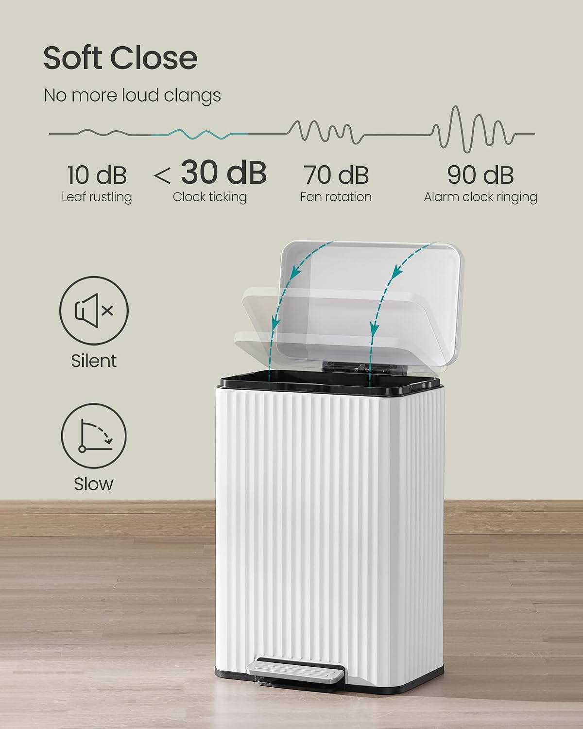 image:imageSONGMICS Trash Can 8 Gallon 30 L Stainless Steel with Lid PedalCloud White