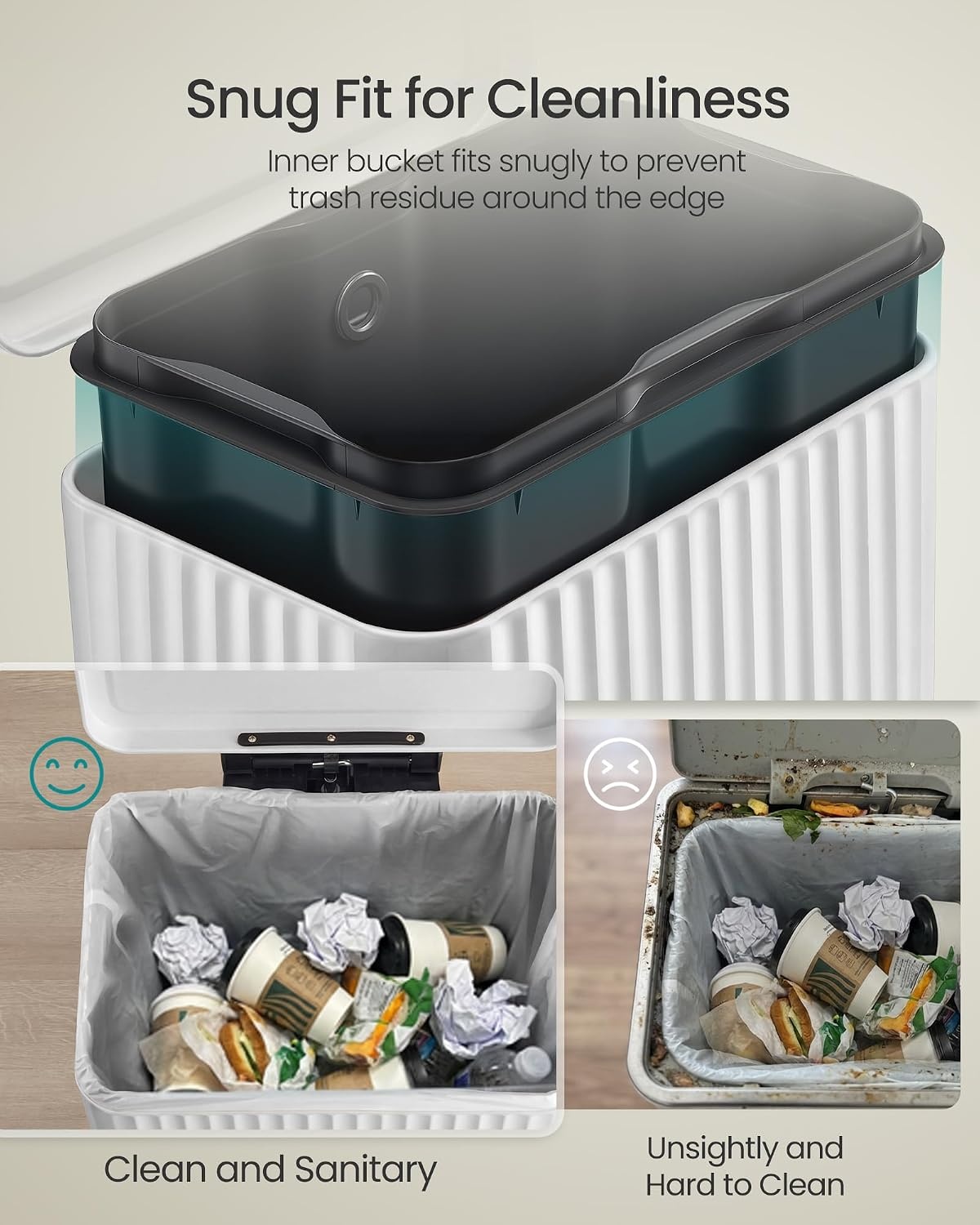 image:imageSONGMICS Trash Can 8 Gallon 30 L Stainless Steel with Lid PedalCloud White