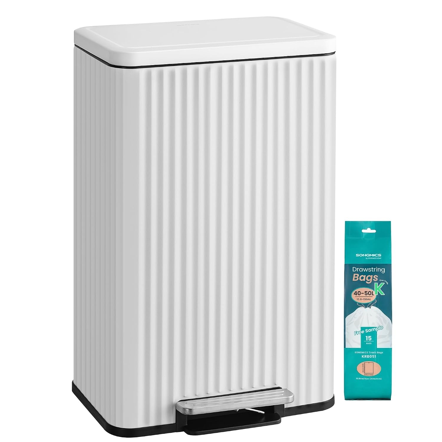 image:imageSONGMICS Trash Can 8 Gallon 30 L Stainless Steel with Lid PedalCloud White