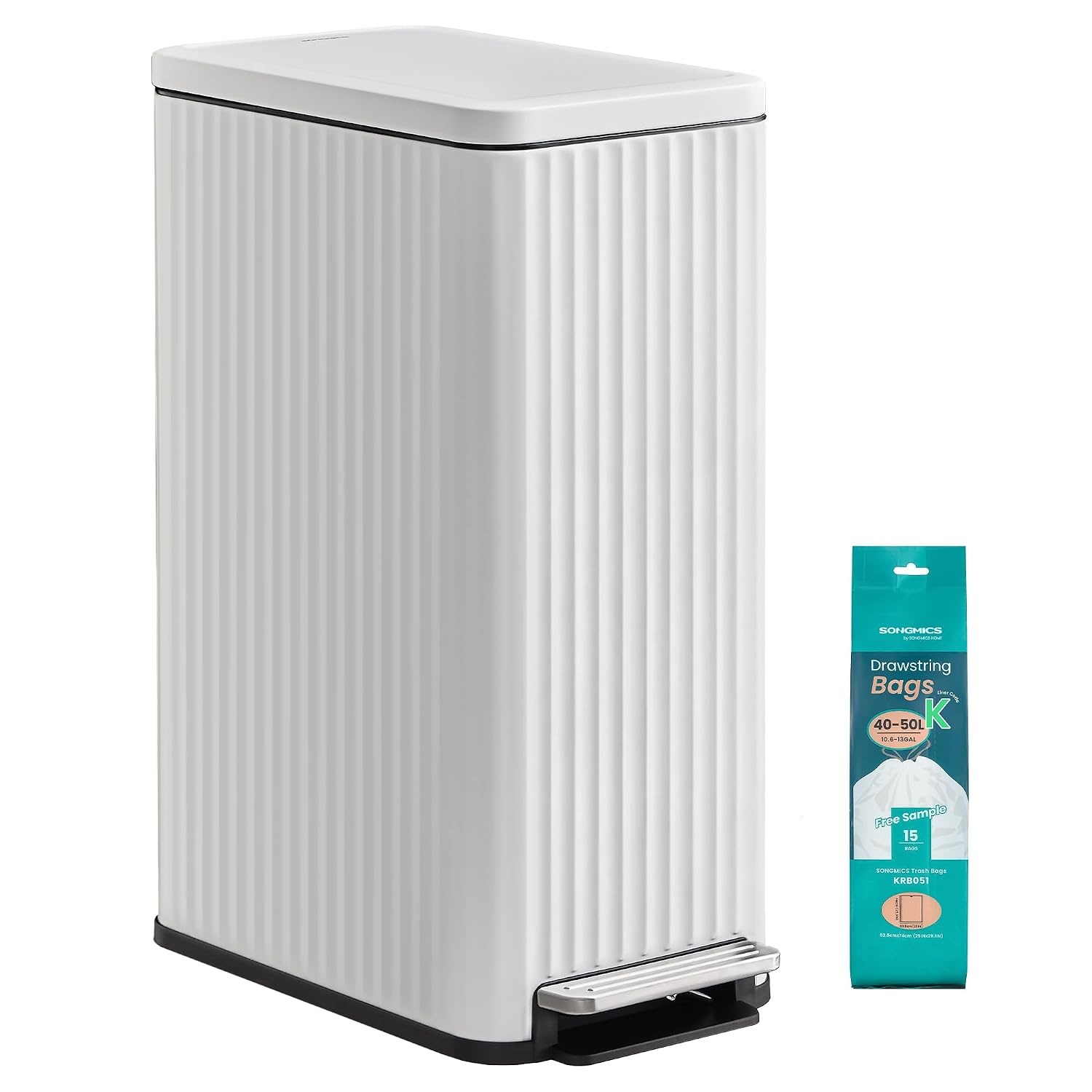 image:imageSONGMICS Trash Can 8 Gallon 30 L Stainless Steel with Lid PedalCloud White