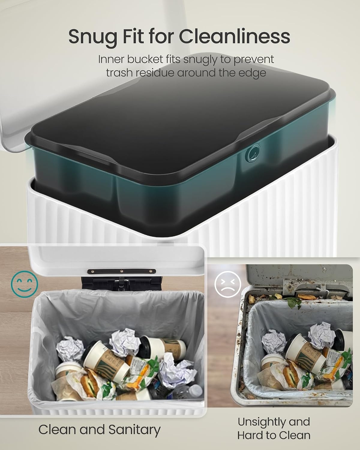 image:imageSONGMICS Trash Can 8 Gallon 30 L Stainless Steel with Lid PedalCloud White
