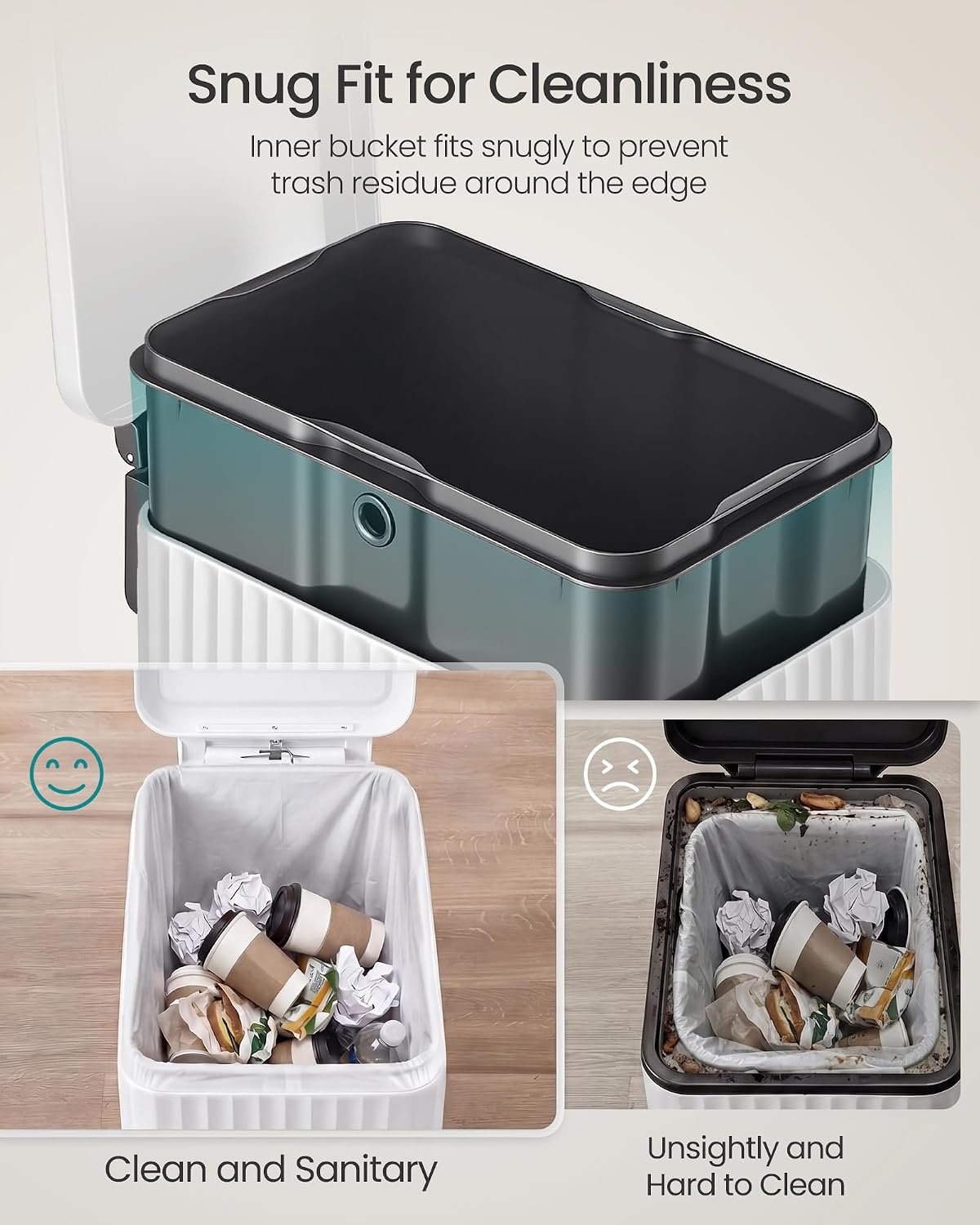 image:imageSONGMICS Trash Can 8 Gallon 30 L Stainless Steel with Lid PedalCloud White