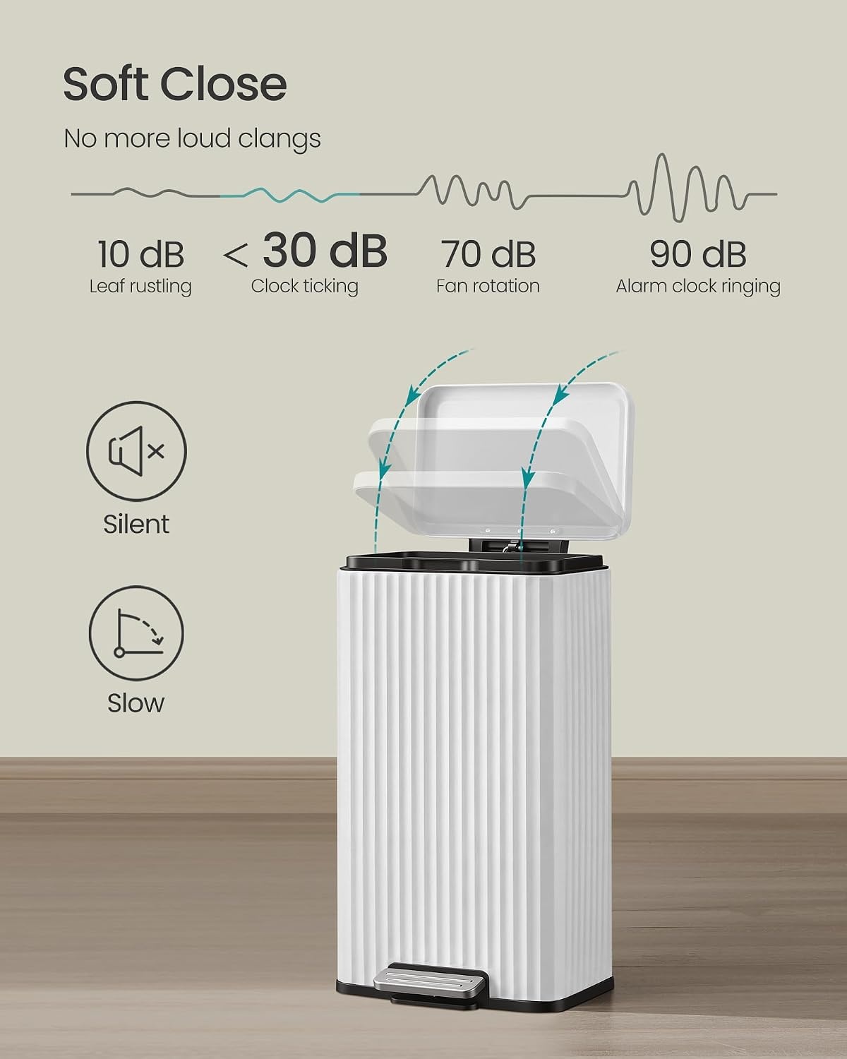 image:imageSONGMICS Trash Can 8 Gallon 30 L Stainless Steel with Lid PedalCloud White