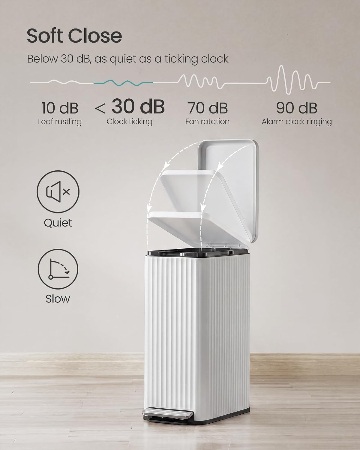 image:imageSONGMICS Trash Can 8 Gallon 30 L Stainless Steel with Lid PedalCloud White