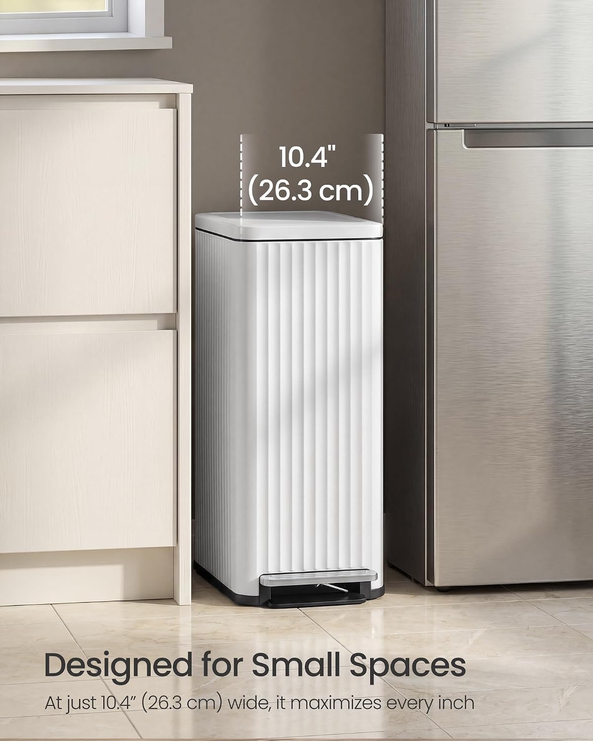 image:imageSONGMICS Trash Can 8 Gallon 30 L Stainless Steel with Lid PedalCloud White