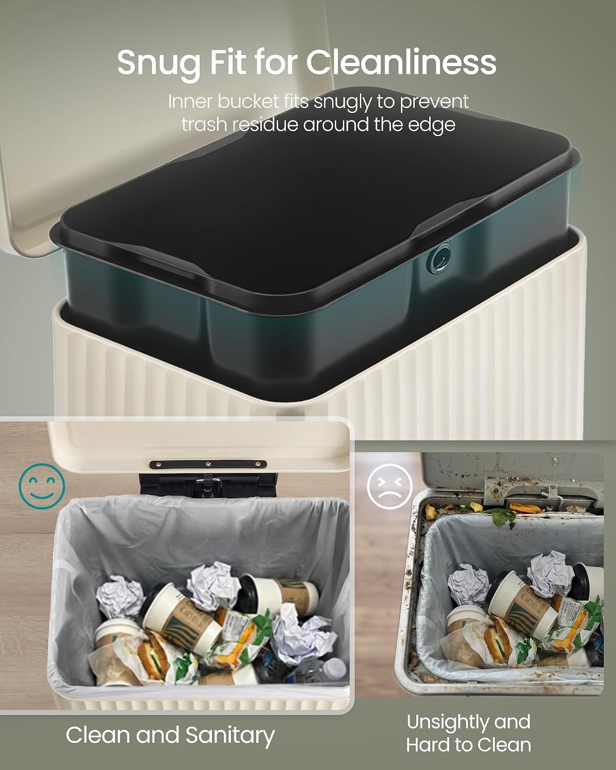image:imageSONGMICS Trash Can 8 Gallon 30 L Stainless Steel with Lid PedalCream White
