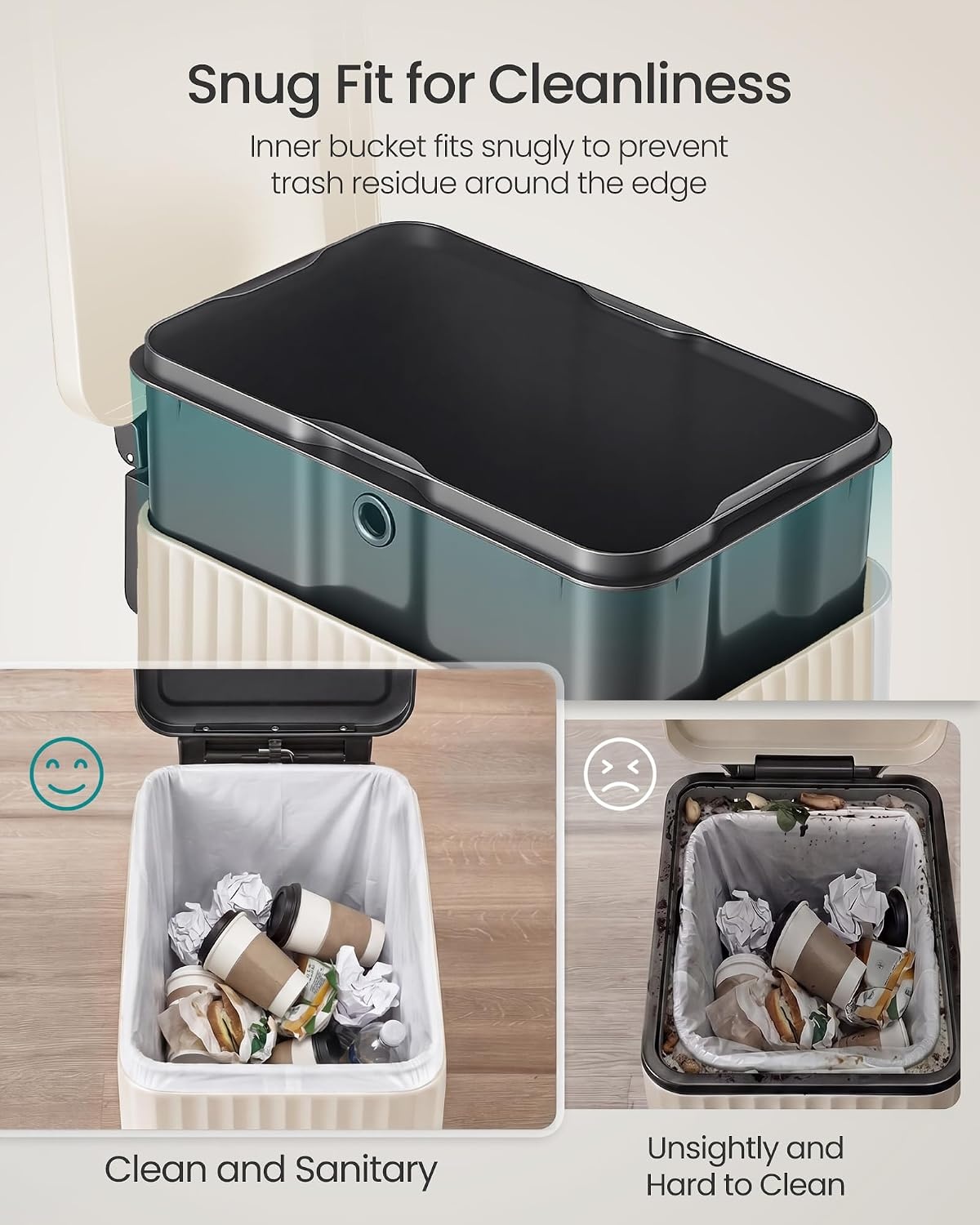 image:imageSONGMICS Trash Can 8 Gallon 30 L Stainless Steel with Lid PedalCream White