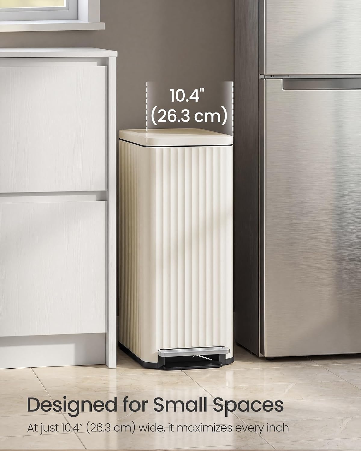 image:imageSONGMICS Trash Can 8 Gallon 30 L Stainless Steel with Lid PedalCream White