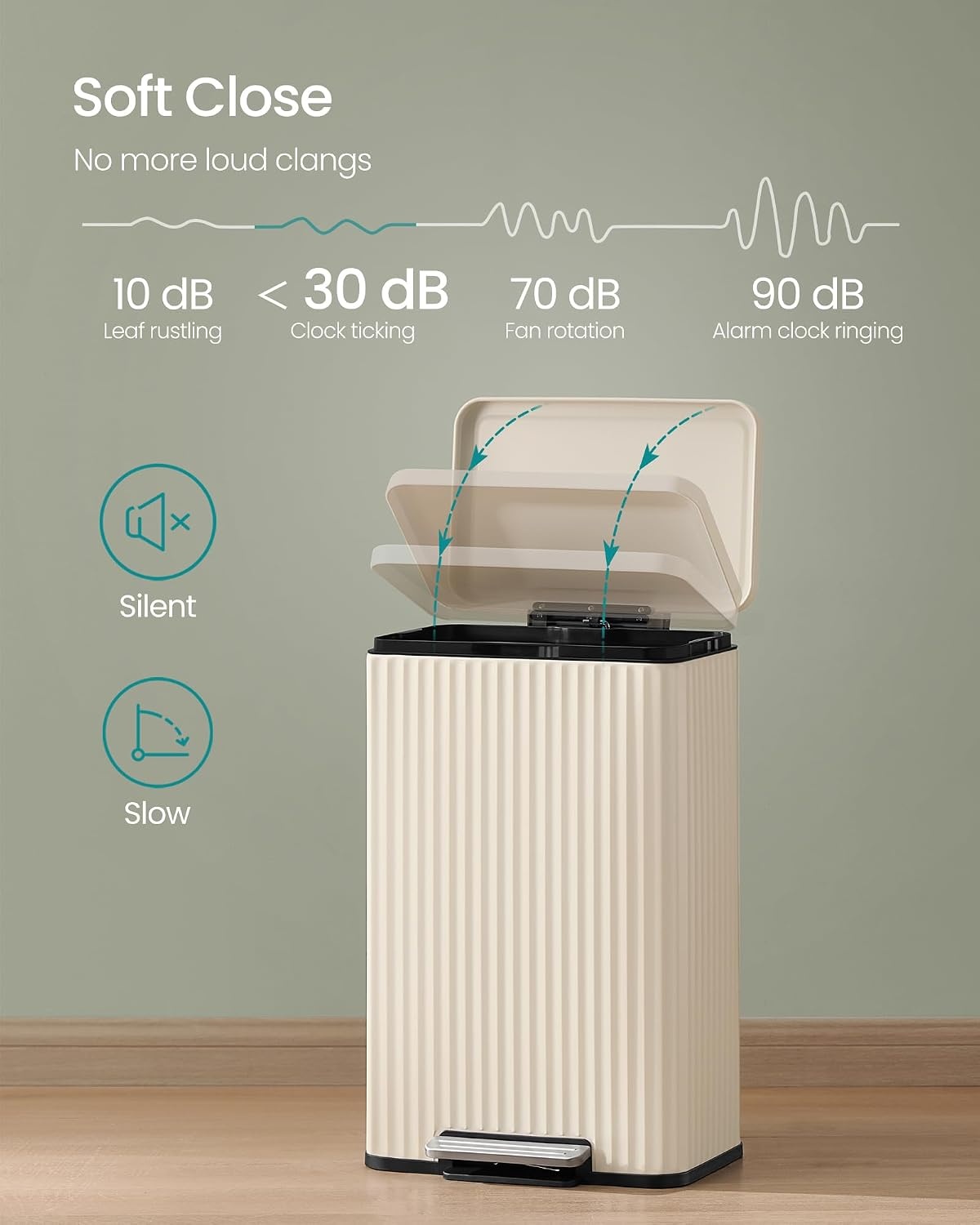 image:imageSONGMICS Trash Can 8 Gallon 30 L Stainless Steel with Lid PedalCream White