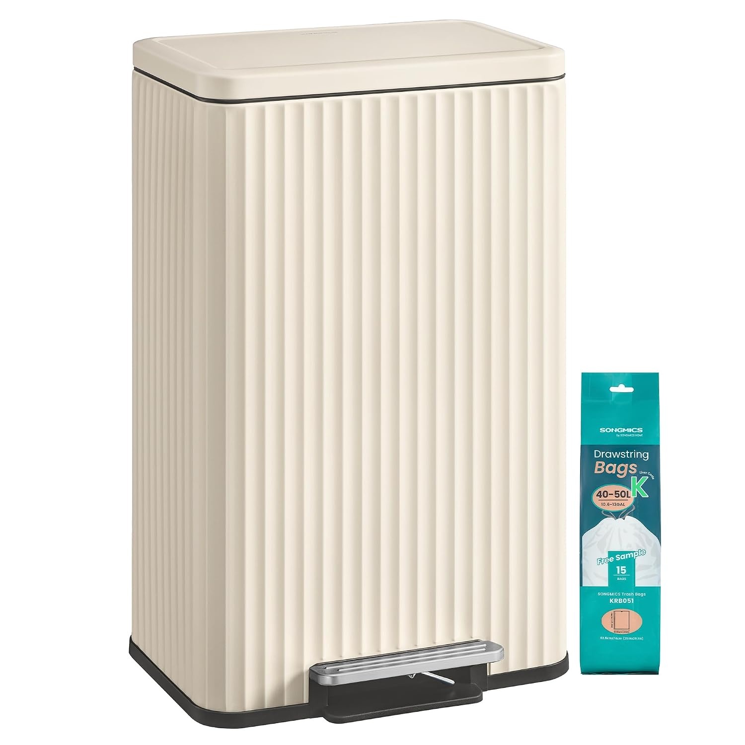 image:imageSONGMICS Trash Can 8 Gallon 30 L Stainless Steel with Lid PedalCream White
