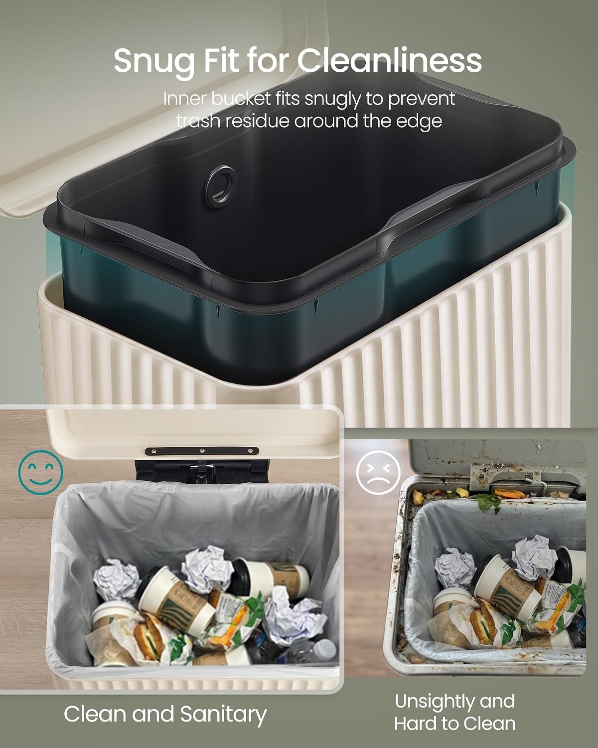 image:imageSONGMICS Trash Can 8 Gallon 30 L Stainless Steel with Lid PedalCream White