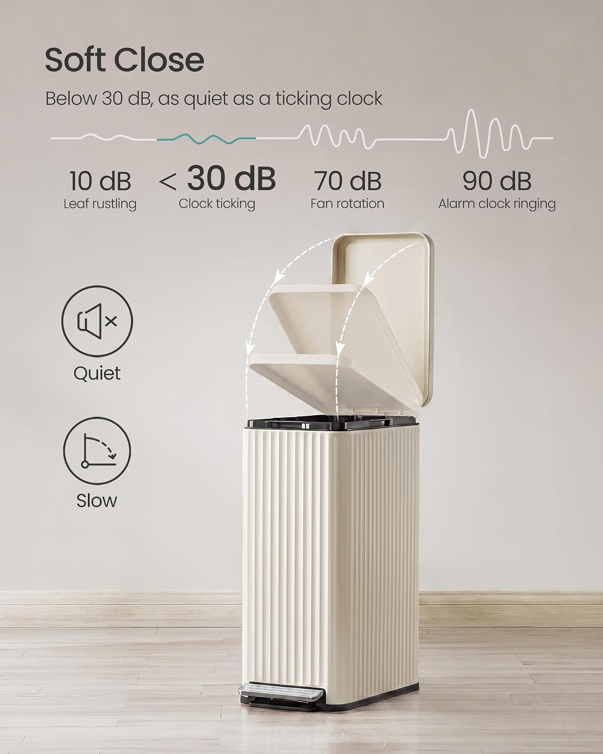 image:imageSONGMICS Trash Can 8 Gallon 30 L Stainless Steel with Lid PedalCream White