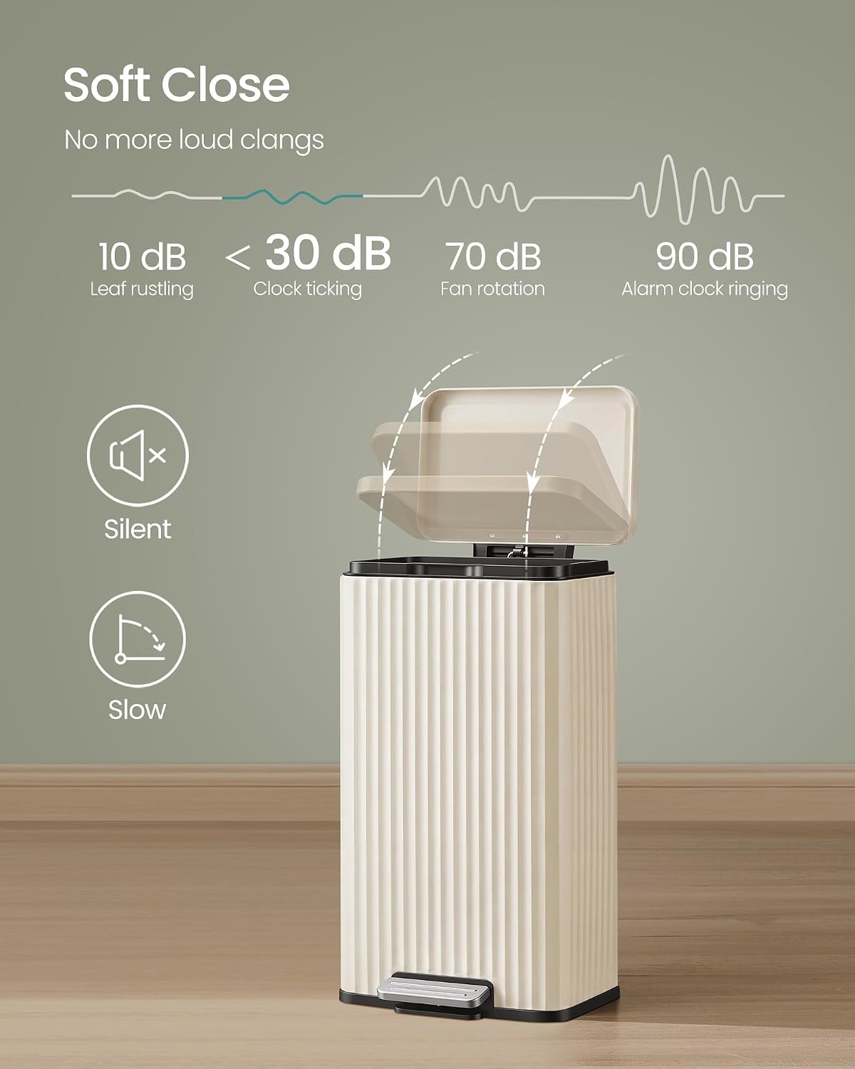 image:imageSONGMICS Trash Can 8 Gallon 30 L Stainless Steel with Lid PedalCream White