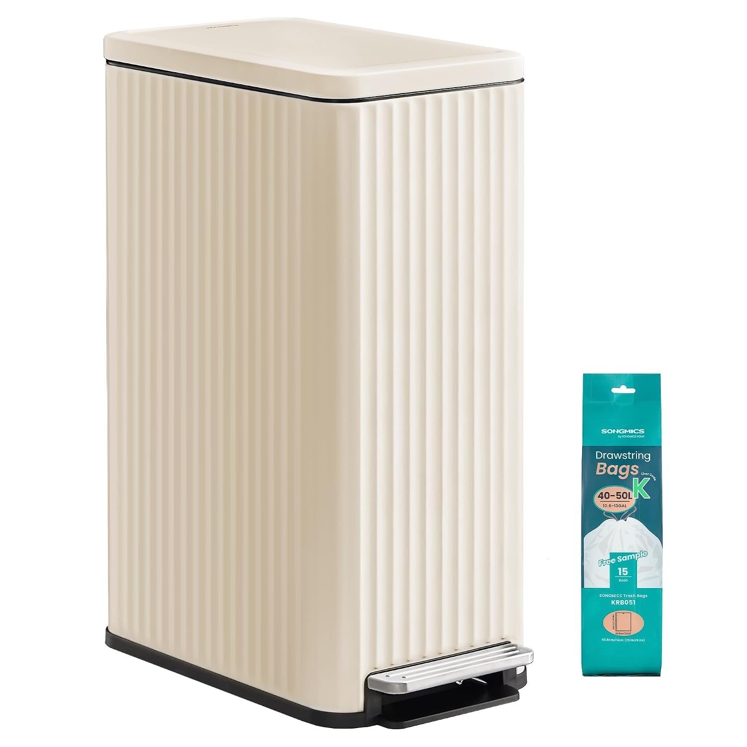 image:imageSONGMICS Trash Can 8 Gallon 30 L Stainless Steel with Lid PedalCream White
