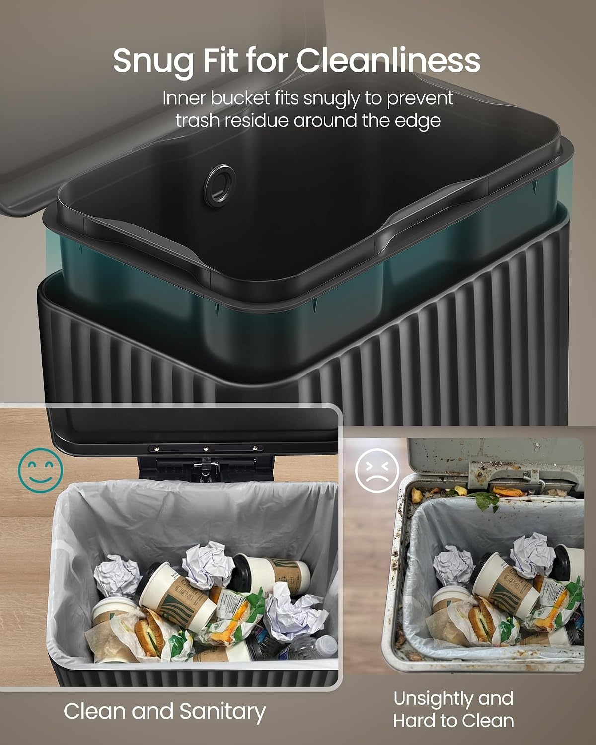 image:imageSONGMICS Trash Can 8 Gallon 30 L Stainless Steel with Lid PedalInk Black