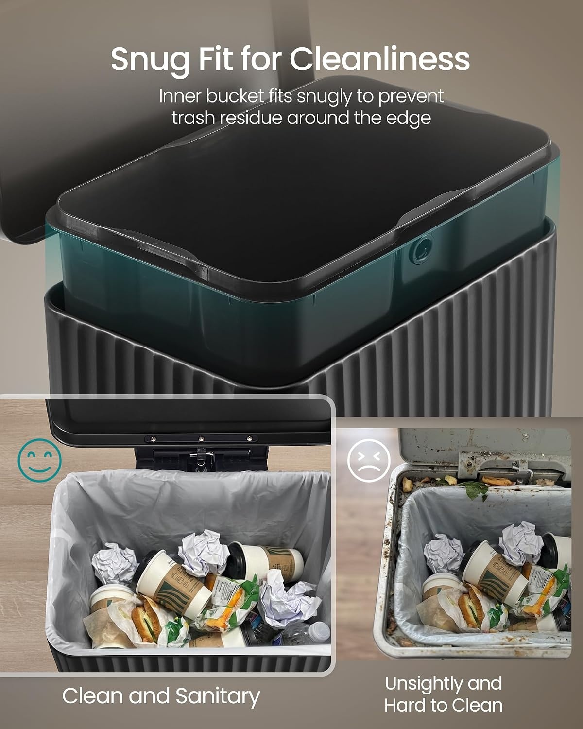 image:imageSONGMICS Trash Can 8 Gallon 30 L Stainless Steel with Lid PedalInk Black