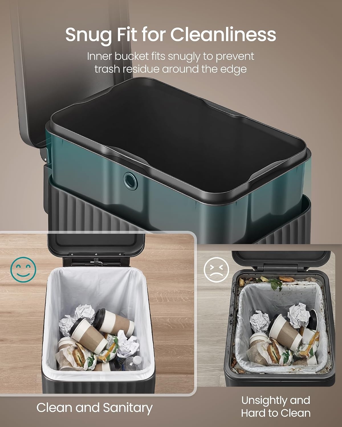 image:imageSONGMICS Trash Can 8 Gallon 30 L Stainless Steel with Lid PedalInk Black