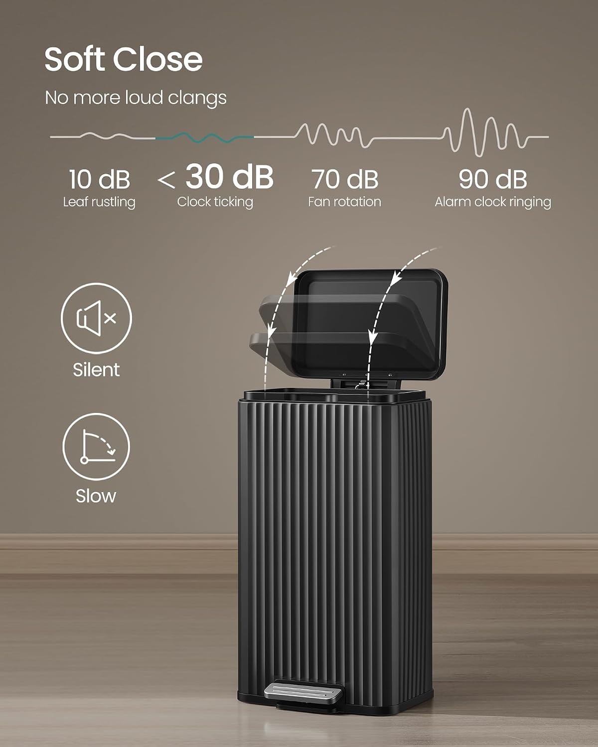 image:imageSONGMICS Trash Can 8 Gallon 30 L Stainless Steel with Lid PedalInk Black