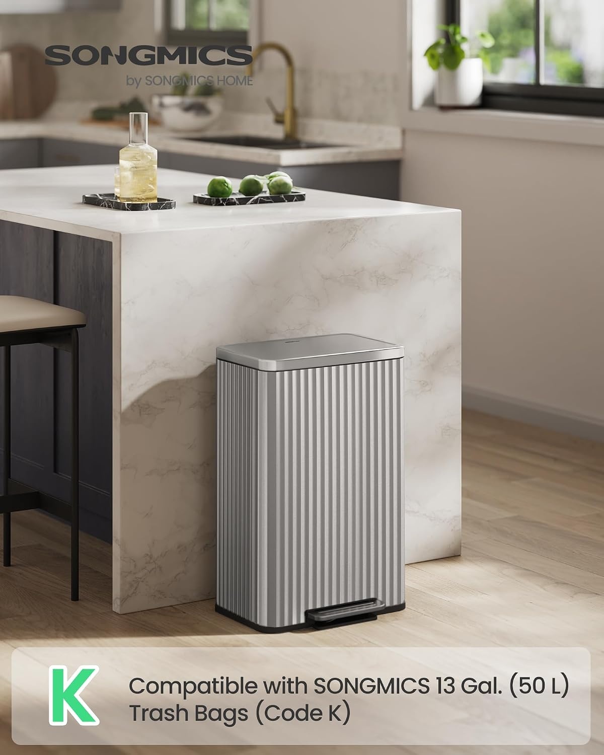 image:imageSONGMICS Trash Can 8 Gallon 30 L Stainless Steel with Lid PedalMetallic Silver