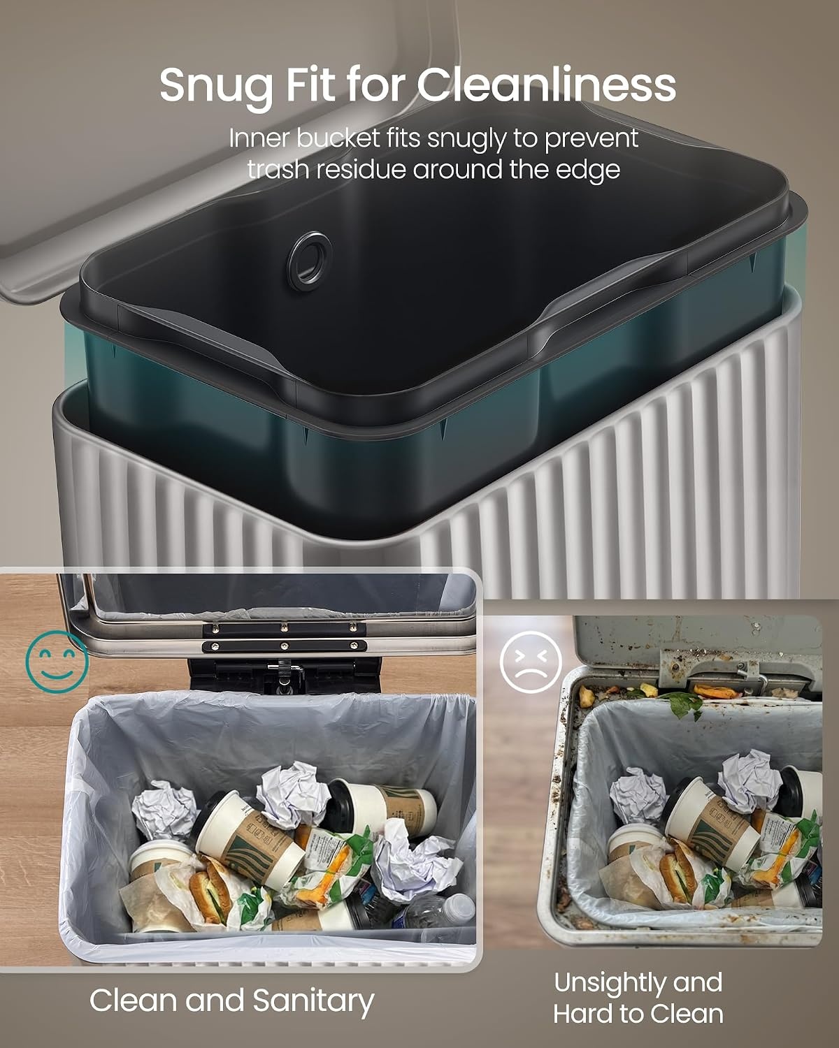 image:imageSONGMICS Trash Can 8 Gallon 30 L Stainless Steel with Lid PedalMetallic Silver