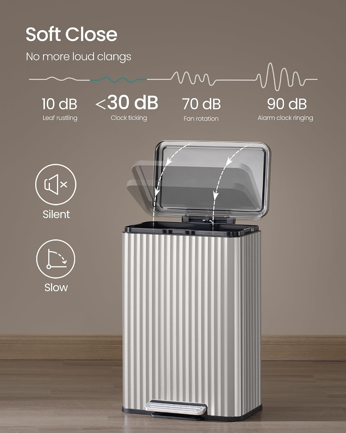 image:imageSONGMICS Trash Can 8 Gallon 30 L Stainless Steel with Lid PedalMetallic Silver