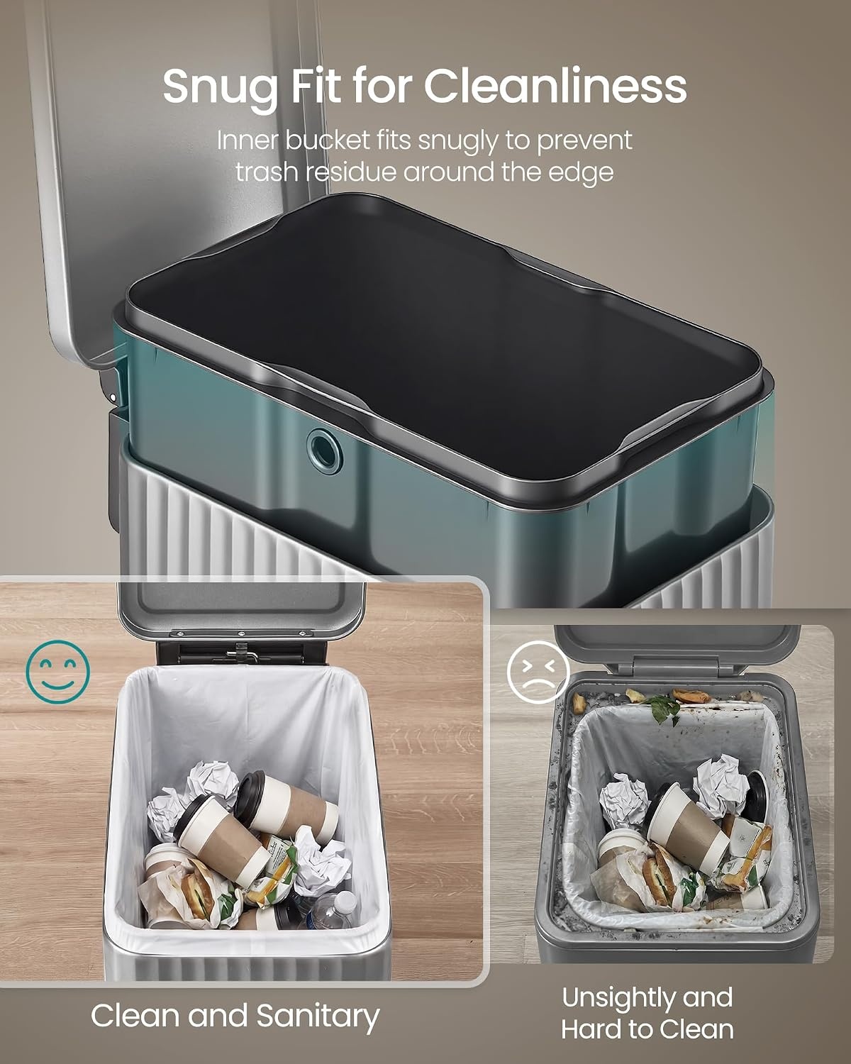 image:imageSONGMICS Trash Can 8 Gallon 30 L Stainless Steel with Lid PedalMetallic Silver
