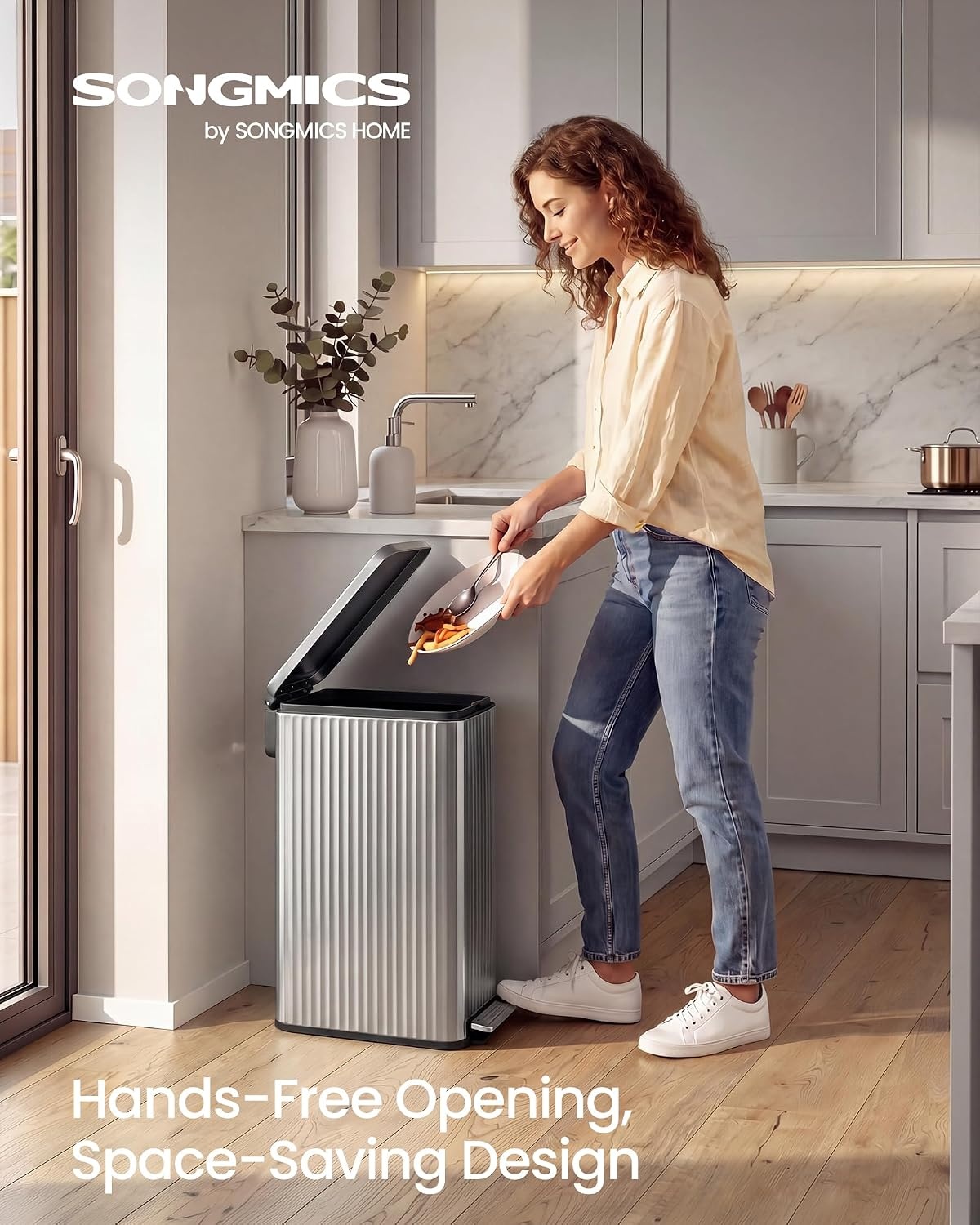 image:imageSONGMICS Trash Can 8 Gallon 30 L Stainless Steel with Lid PedalMetallic Silver