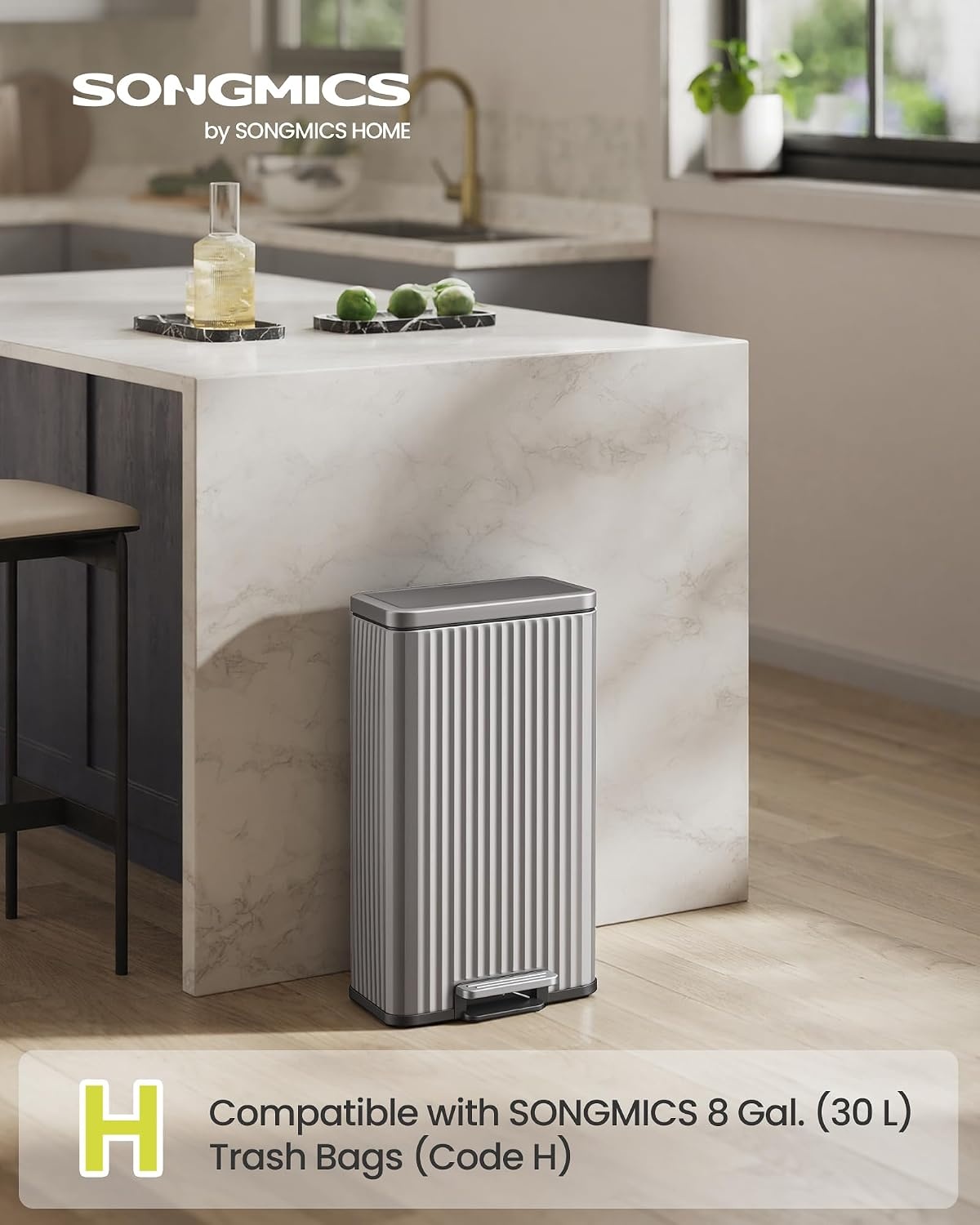 image:imageSONGMICS Trash Can 8 Gallon 30 L Stainless Steel with Lid PedalMetallic Silver