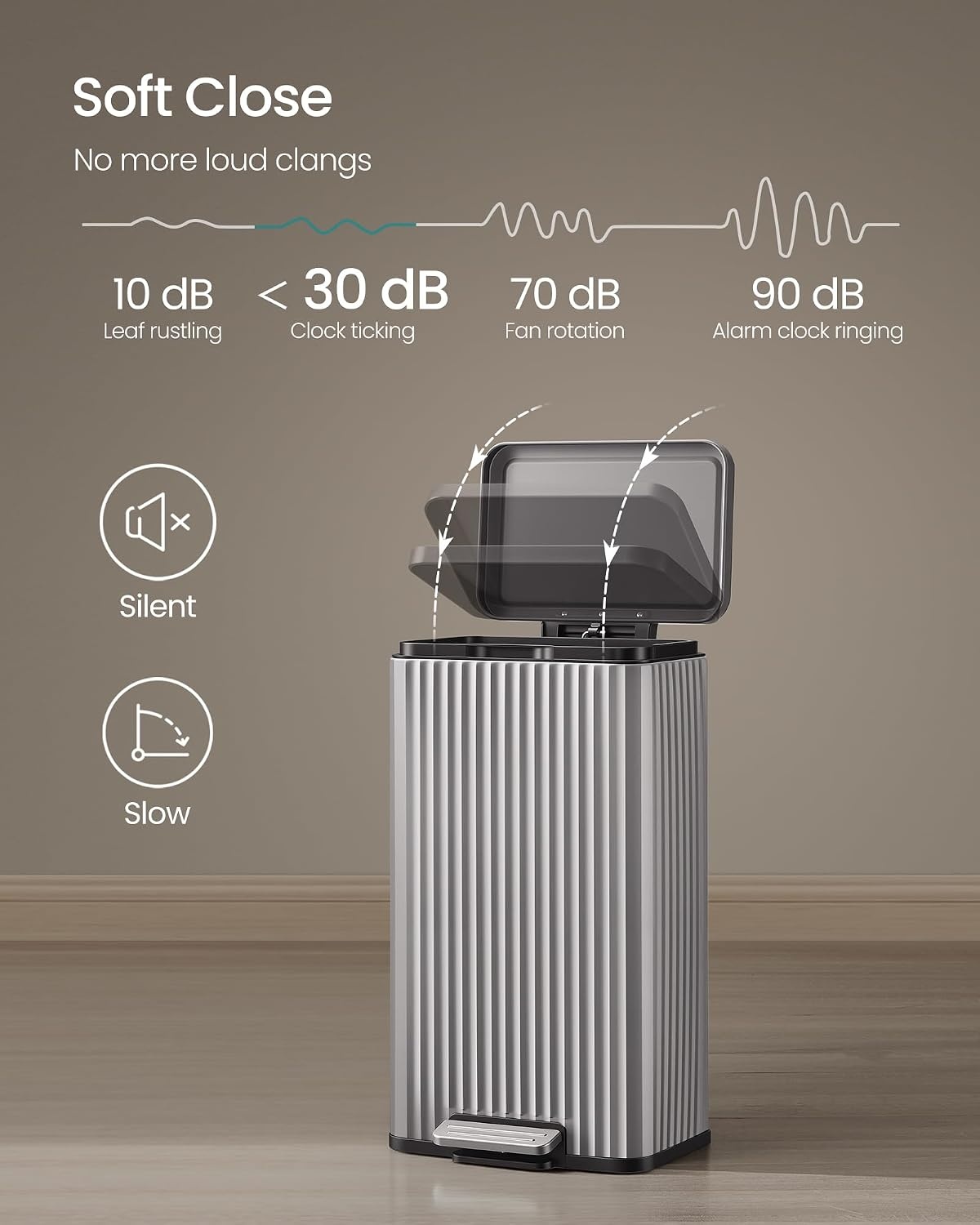 image:imageSONGMICS Trash Can 8 Gallon 30 L Stainless Steel with Lid PedalMetallic Silver