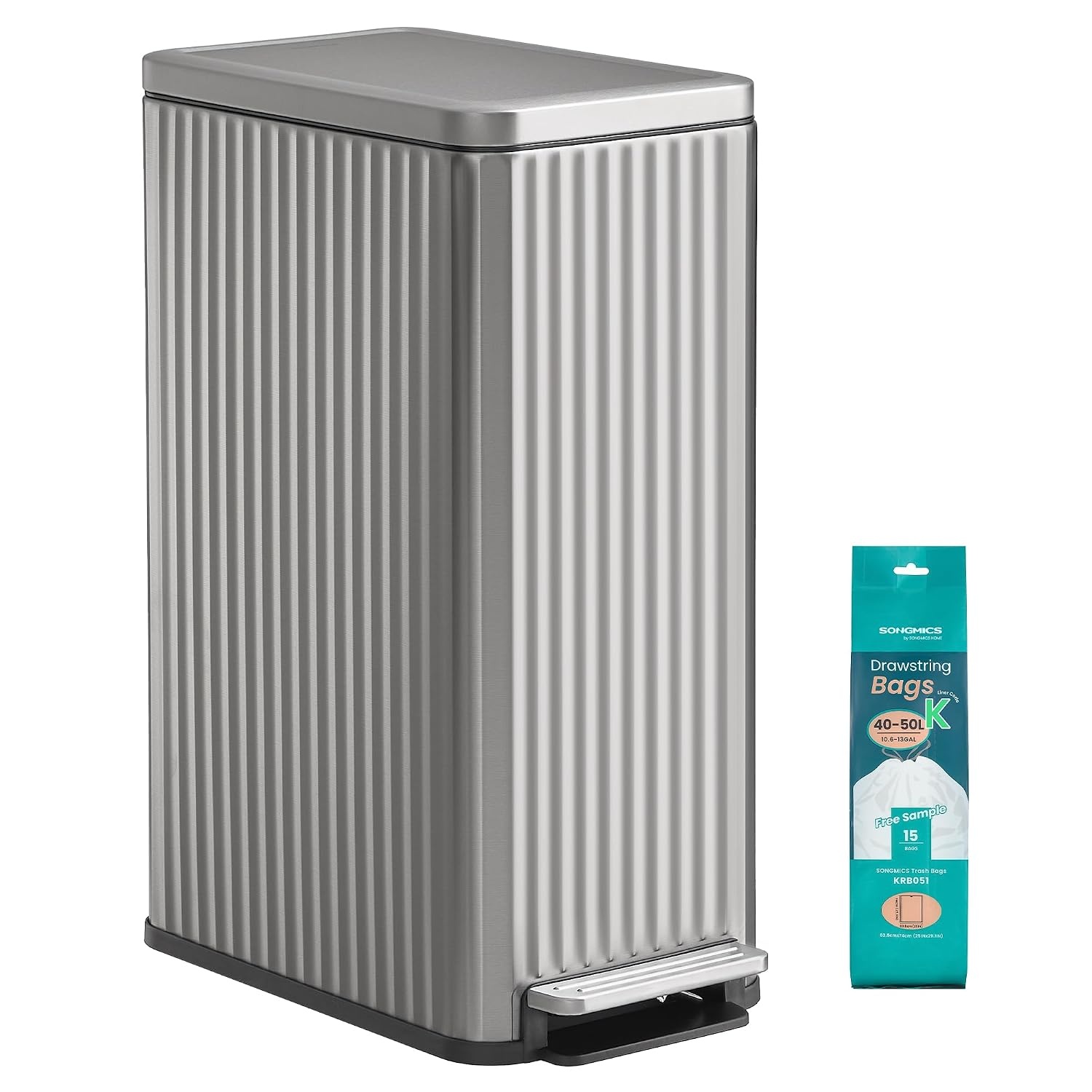 image:imageSONGMICS Trash Can 8 Gallon 30 L Stainless Steel with Lid PedalMetallic Silver