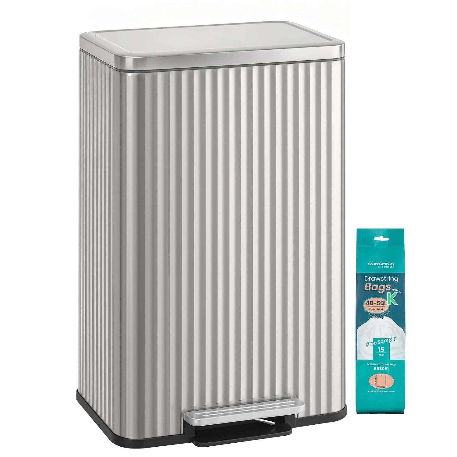image:imageSONGMICS Trash Can 8 Gallon 30 L Stainless Steel with Lid PedalMetallic Silver