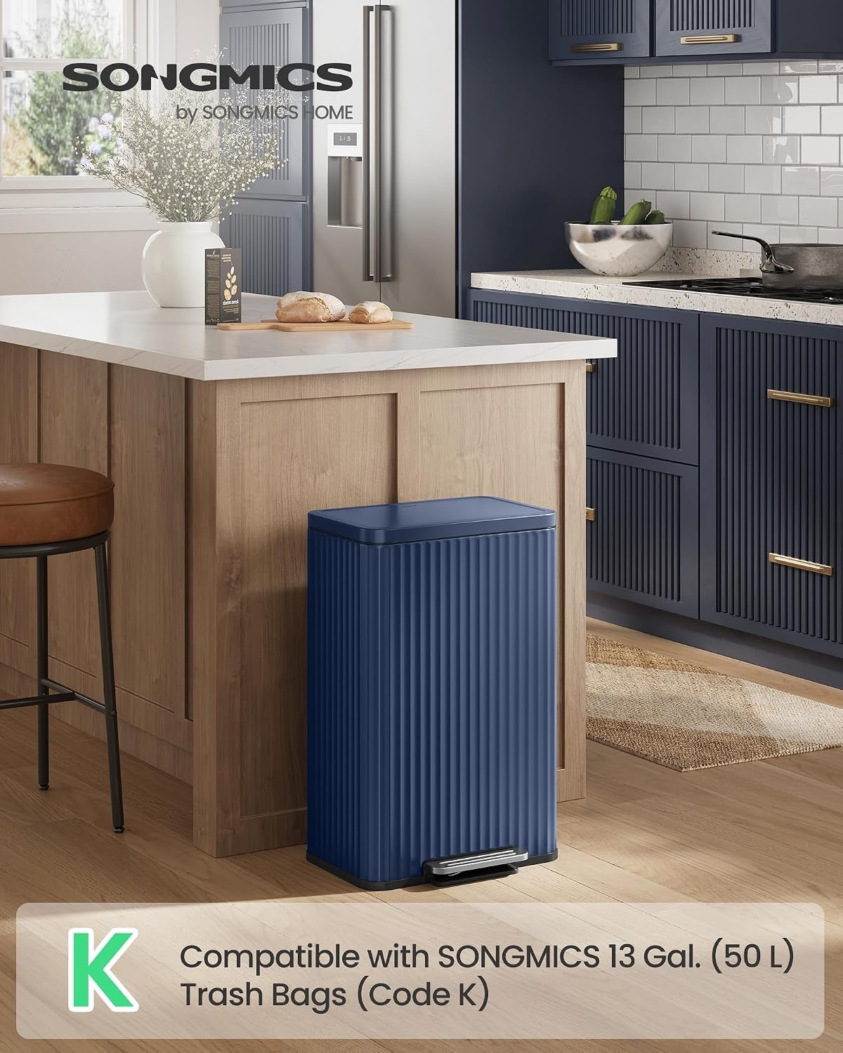 image:imageSONGMICS Trash Can 8 Gallon 30 L Stainless Steel with Lid PedalMidnight Blue