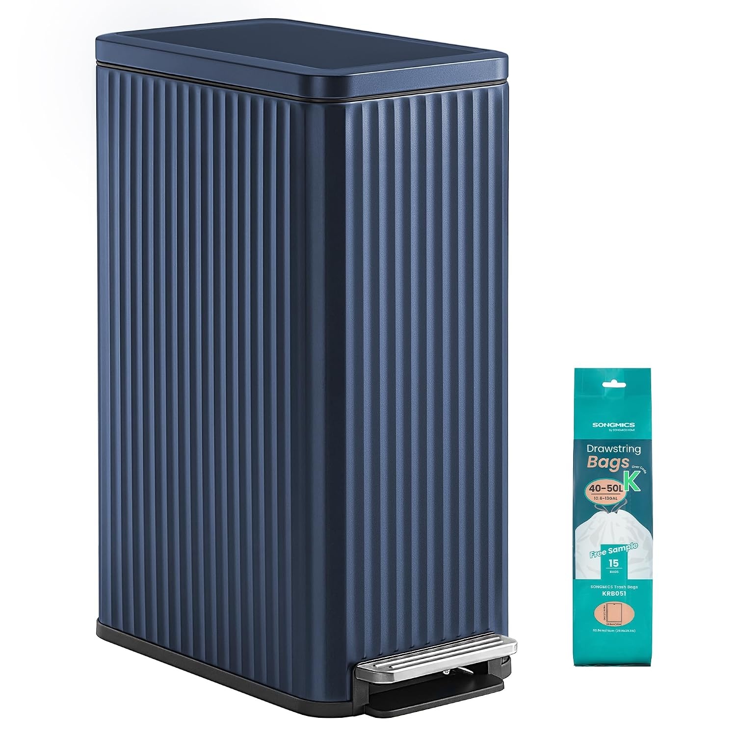 image:imageSONGMICS Trash Can 8 Gallon 30 L Stainless Steel with Lid PedalMidnight Blue