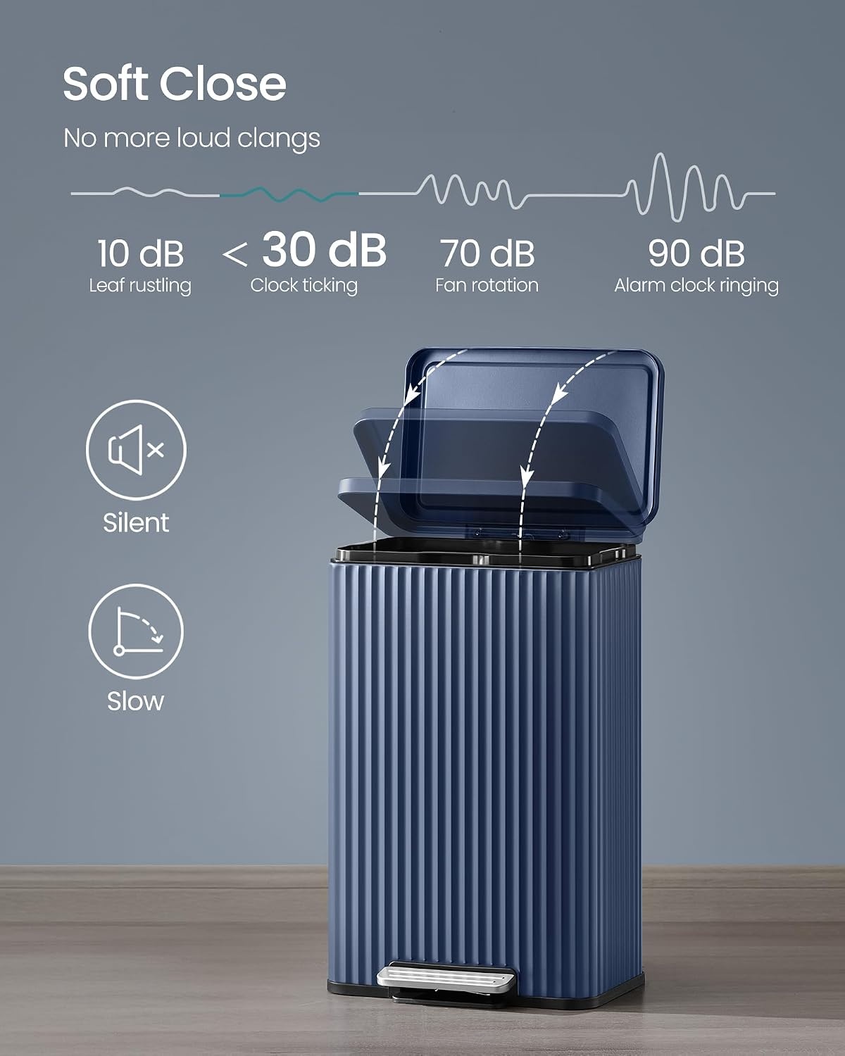 image:imageSONGMICS Trash Can 8 Gallon 30 L Stainless Steel with Lid PedalMidnight Blue